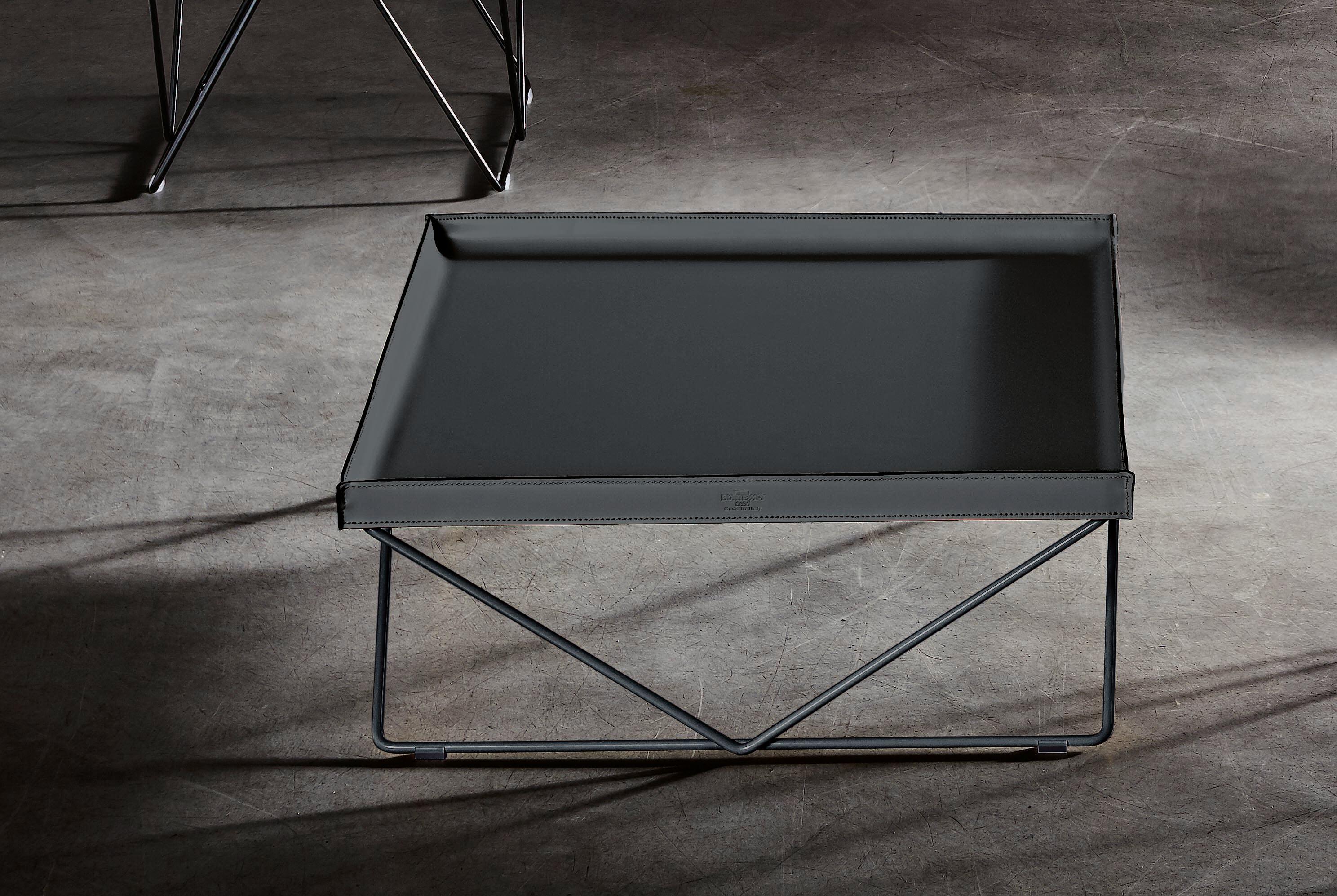 Bontempi Casa Flexus Square Leather Natural Silver Anthracite Coffee Table