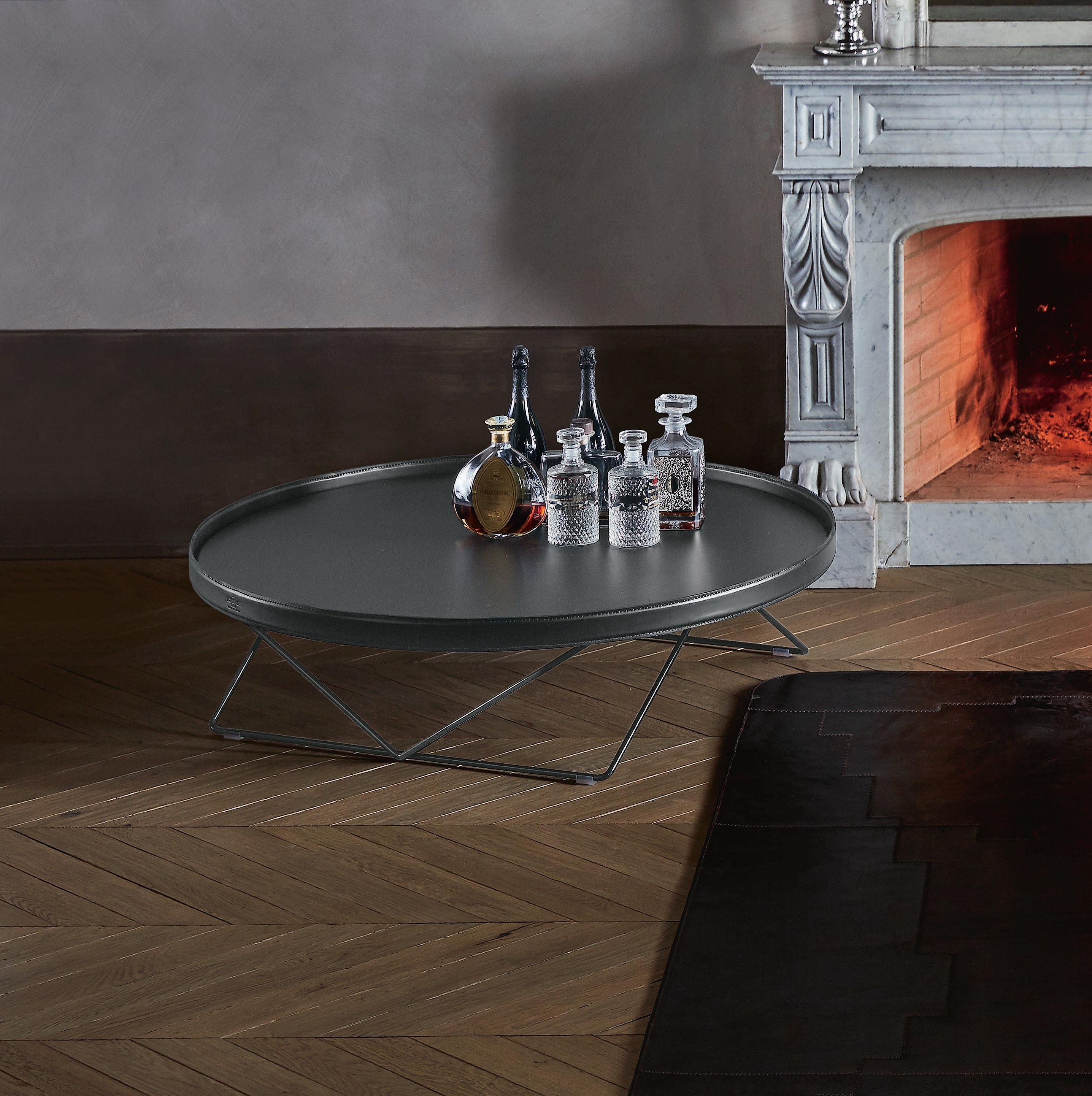 Bontempi Casa Flexus Round Leather Natural Silver Anthracite Coffee Table