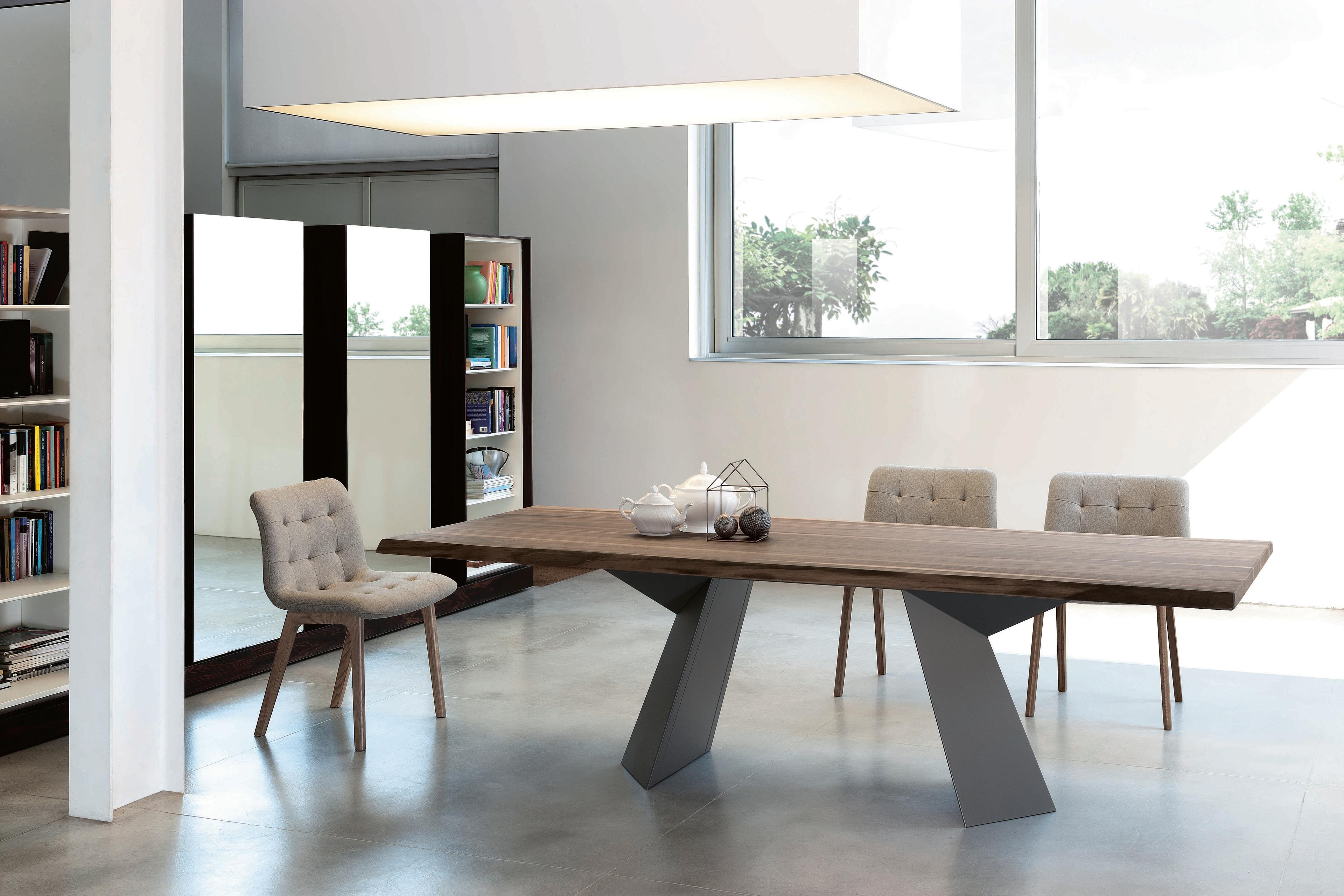 Bontempi Casa Fiandre Rectangular Wood Edge Solid Walnut Anthracite Dining Table