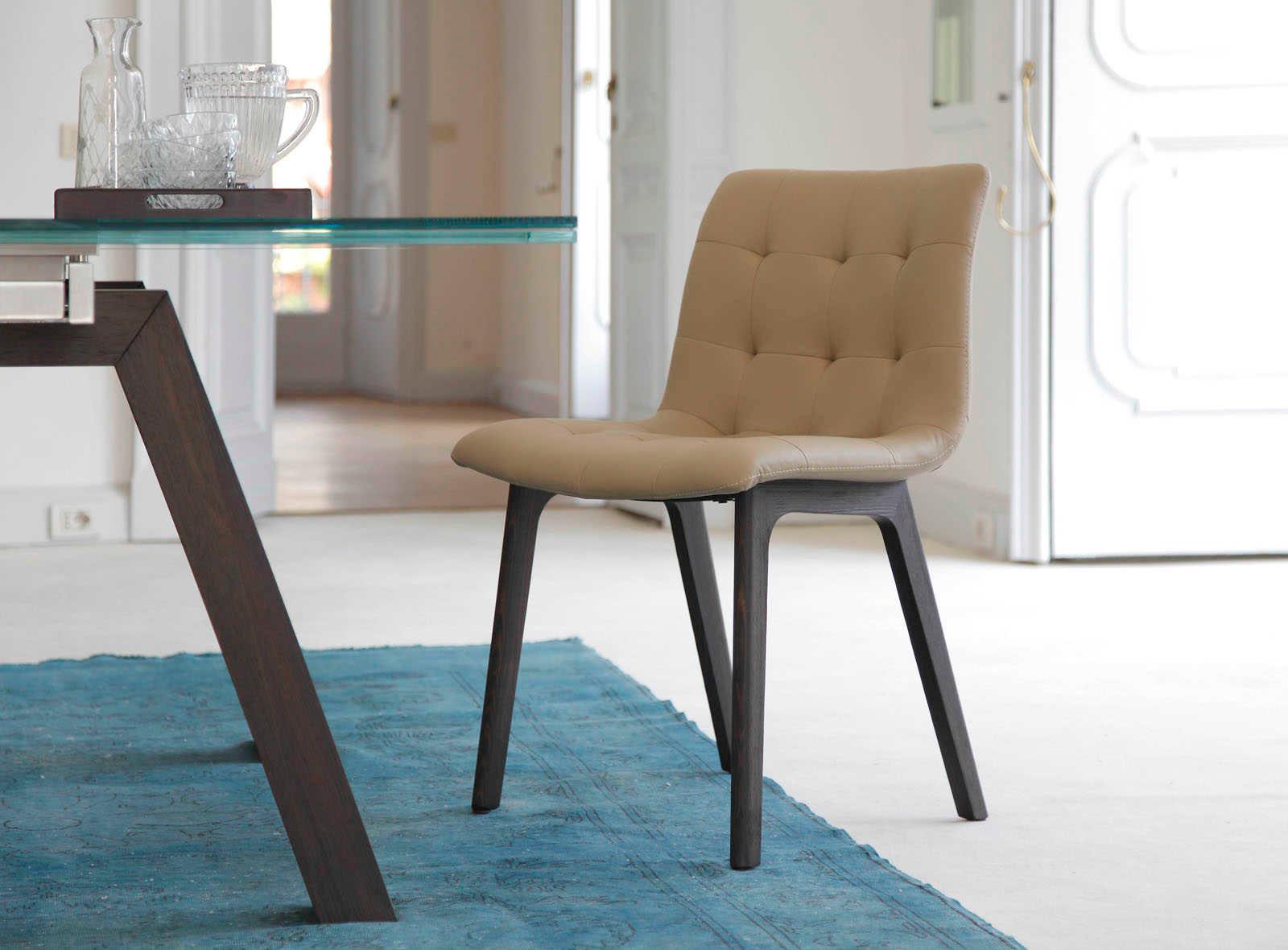 Bontempi Casa Kuga Oak Wood Beige Side Dining Chair