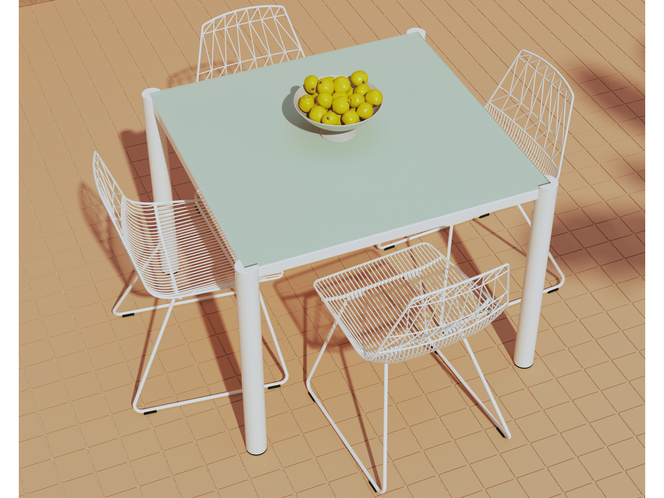 Bend Goods Outdoor White Wrought Iron Square Glass Top Dining Table