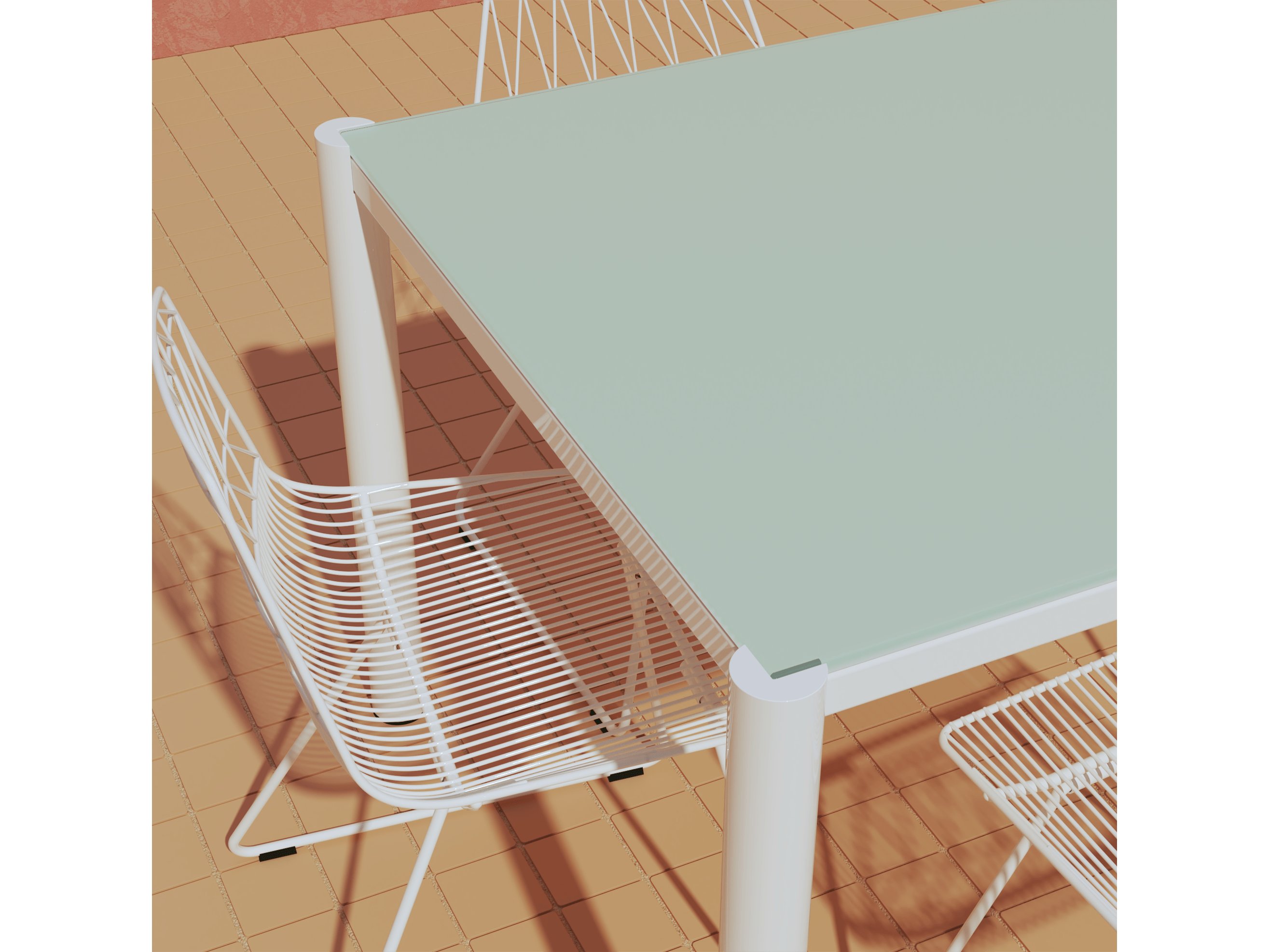 Bend Goods Outdoor White Wrought Iron Square Glass Top Dining Table