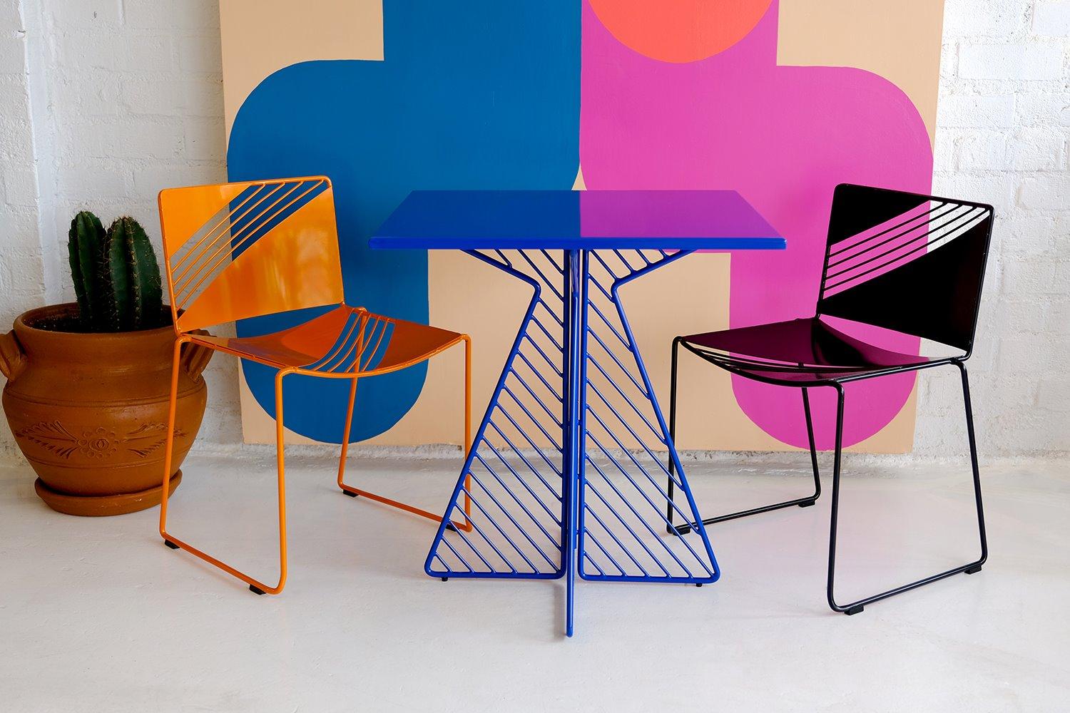 Bend Goods Outdoor Cafe Galvanized Iron Electric Blue Square Dining Table