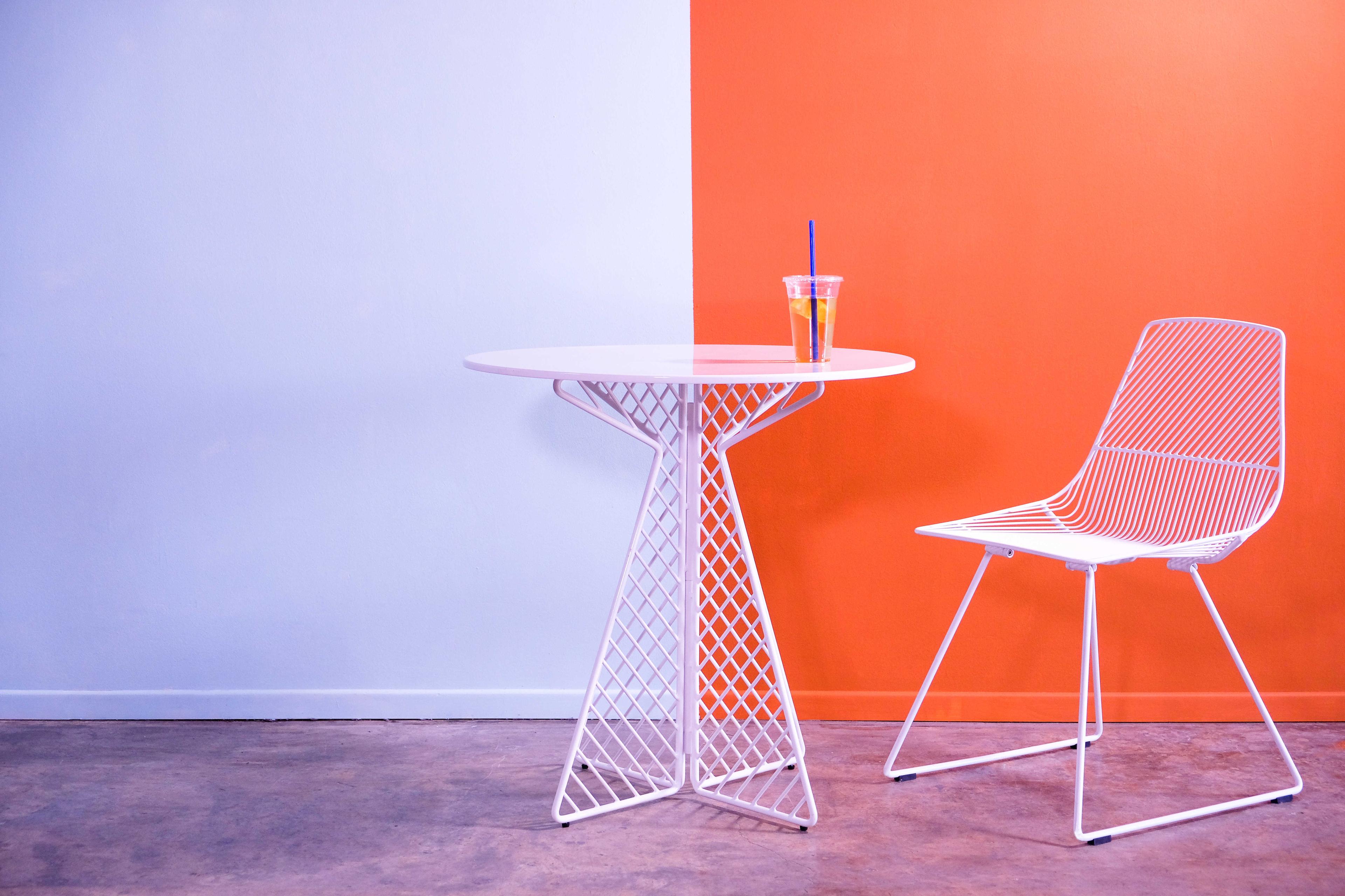 Bend Goods Outdoor Cafe Galvanized Iron White Round Dining Table