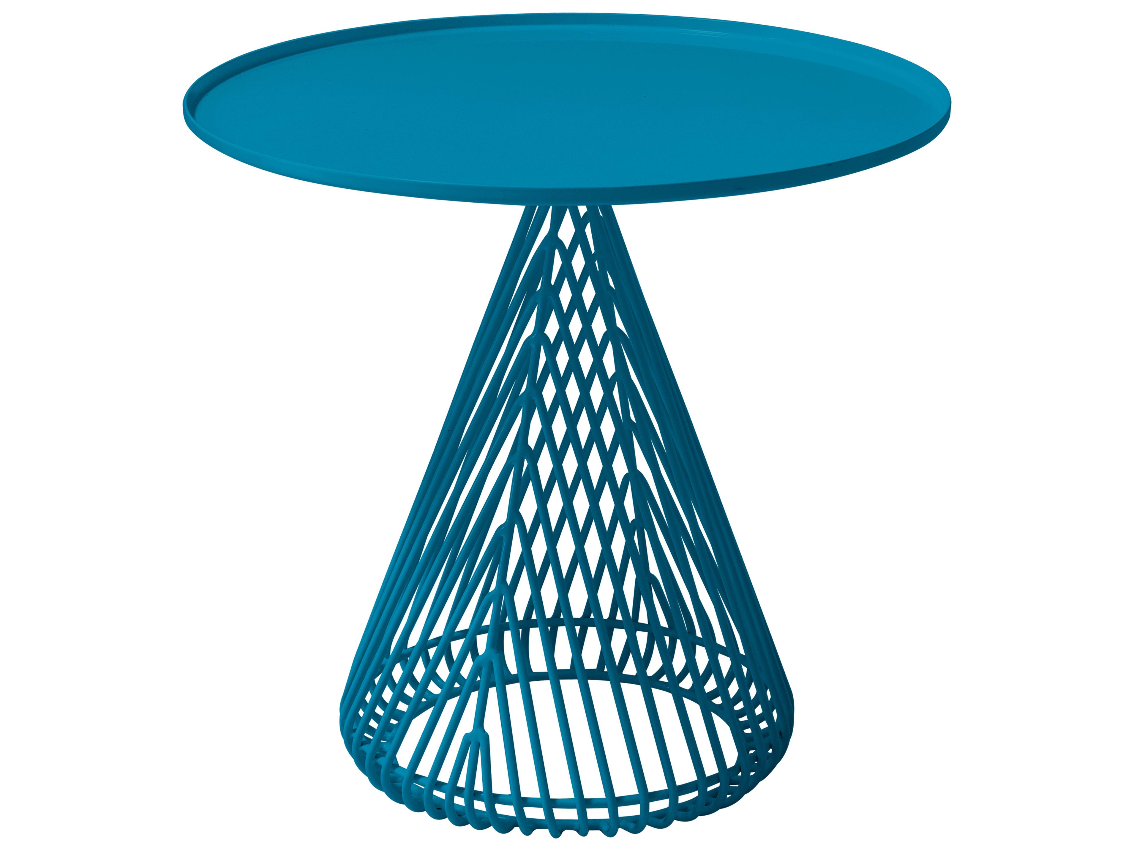 Bend Goods Outdoor Cono Galvanized Iron Peacock Round End Table with Tray Top