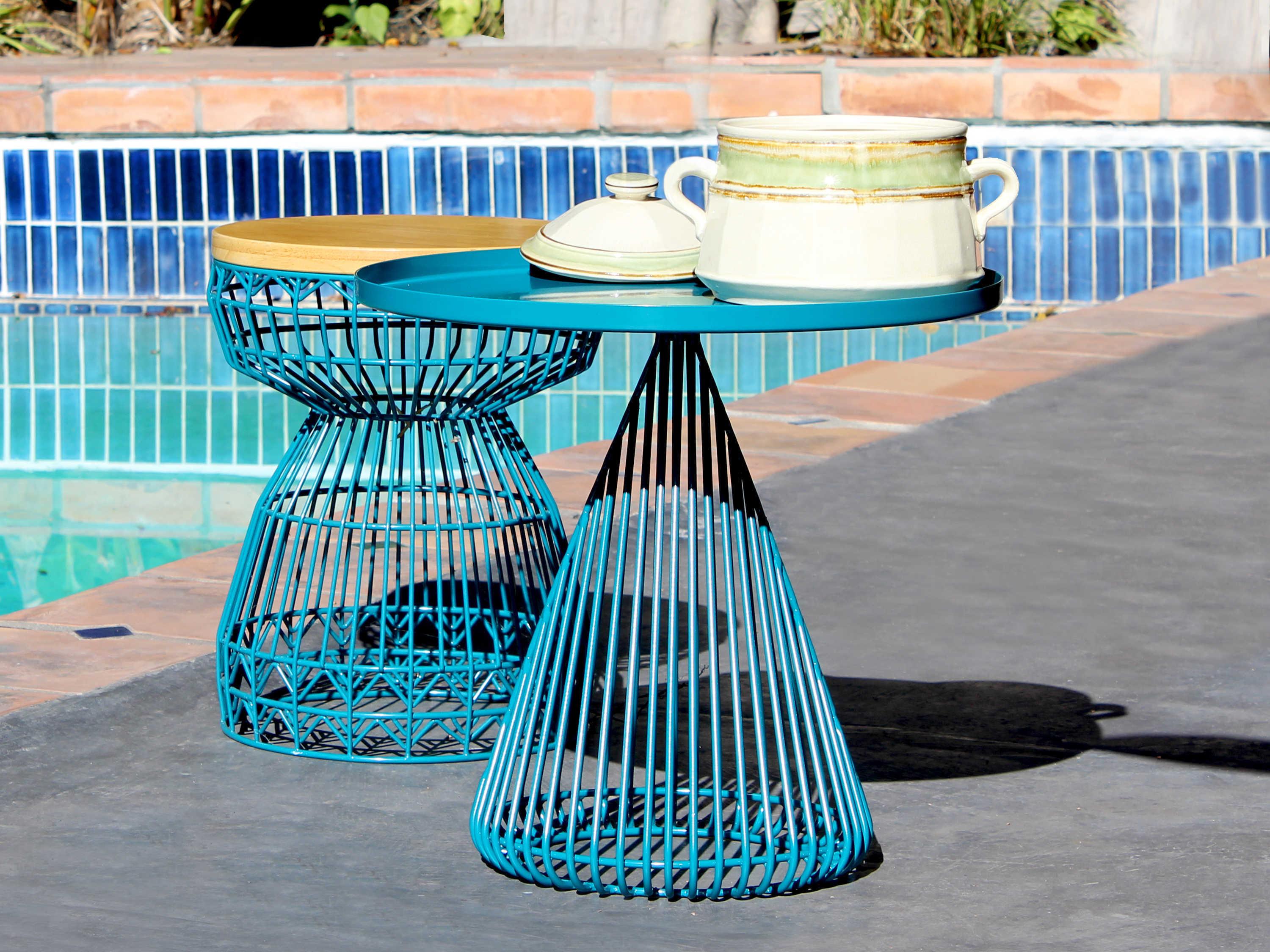 Bend Goods Outdoor Cono Galvanized Iron Peacock Round End Table with Tray Top