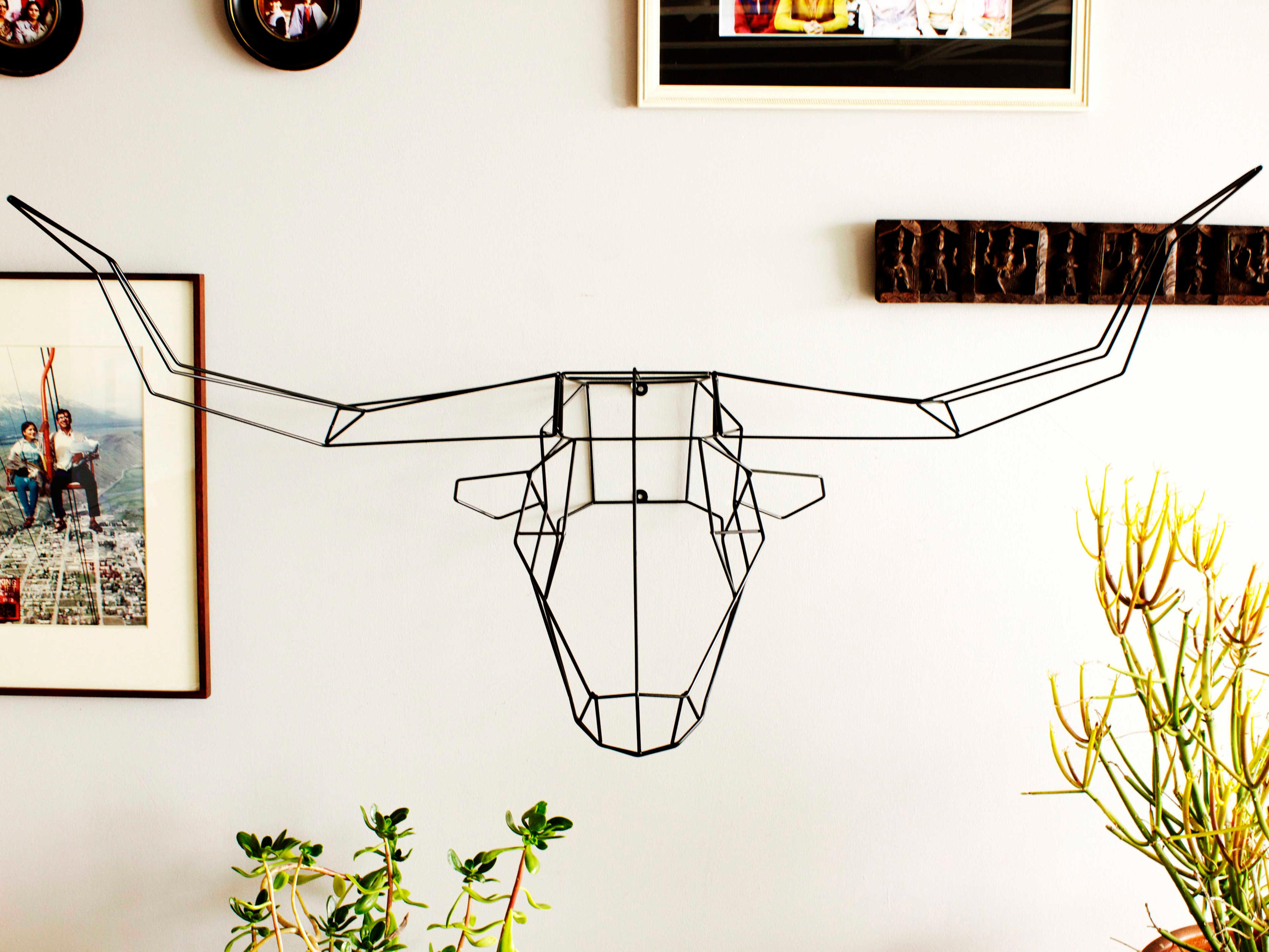 Bend Goods Outdoor Galvanized Iron Black Long Horn Wall Decor