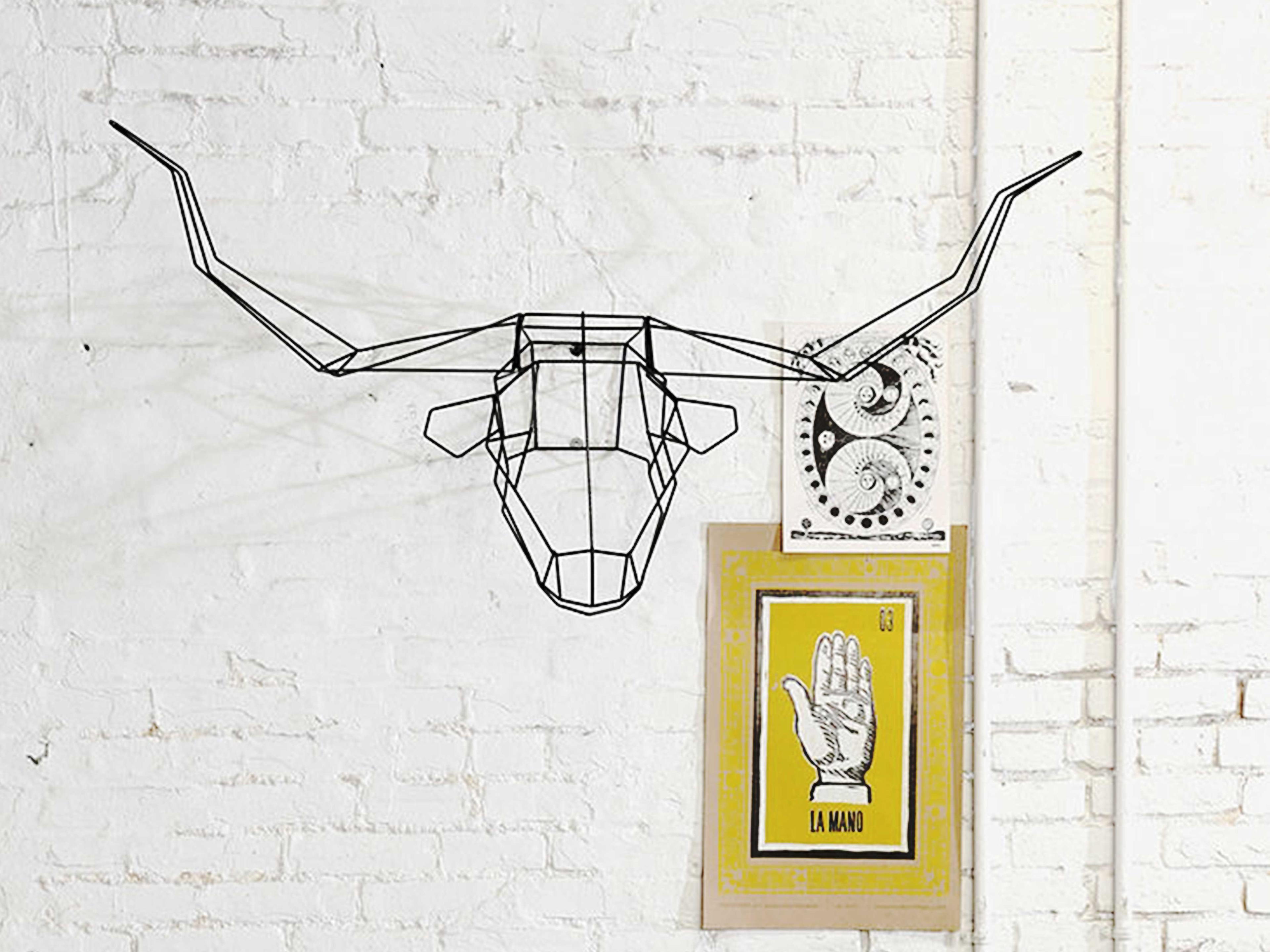 Bend Goods Outdoor Galvanized Iron Black Long Horn Wall Decor