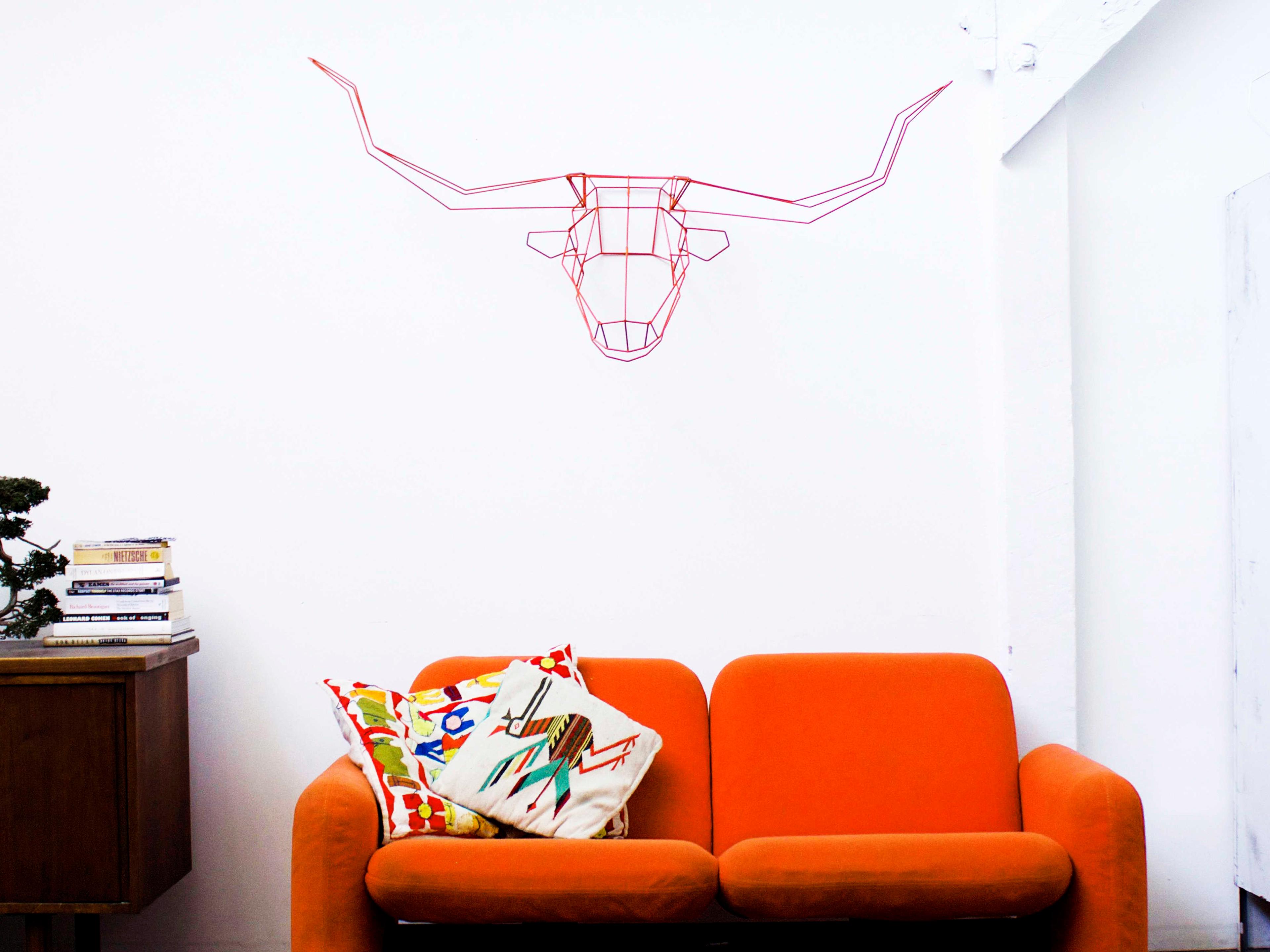 Bend Goods Outdoor Galvanized Iron Orange Long Horn Wall Decor