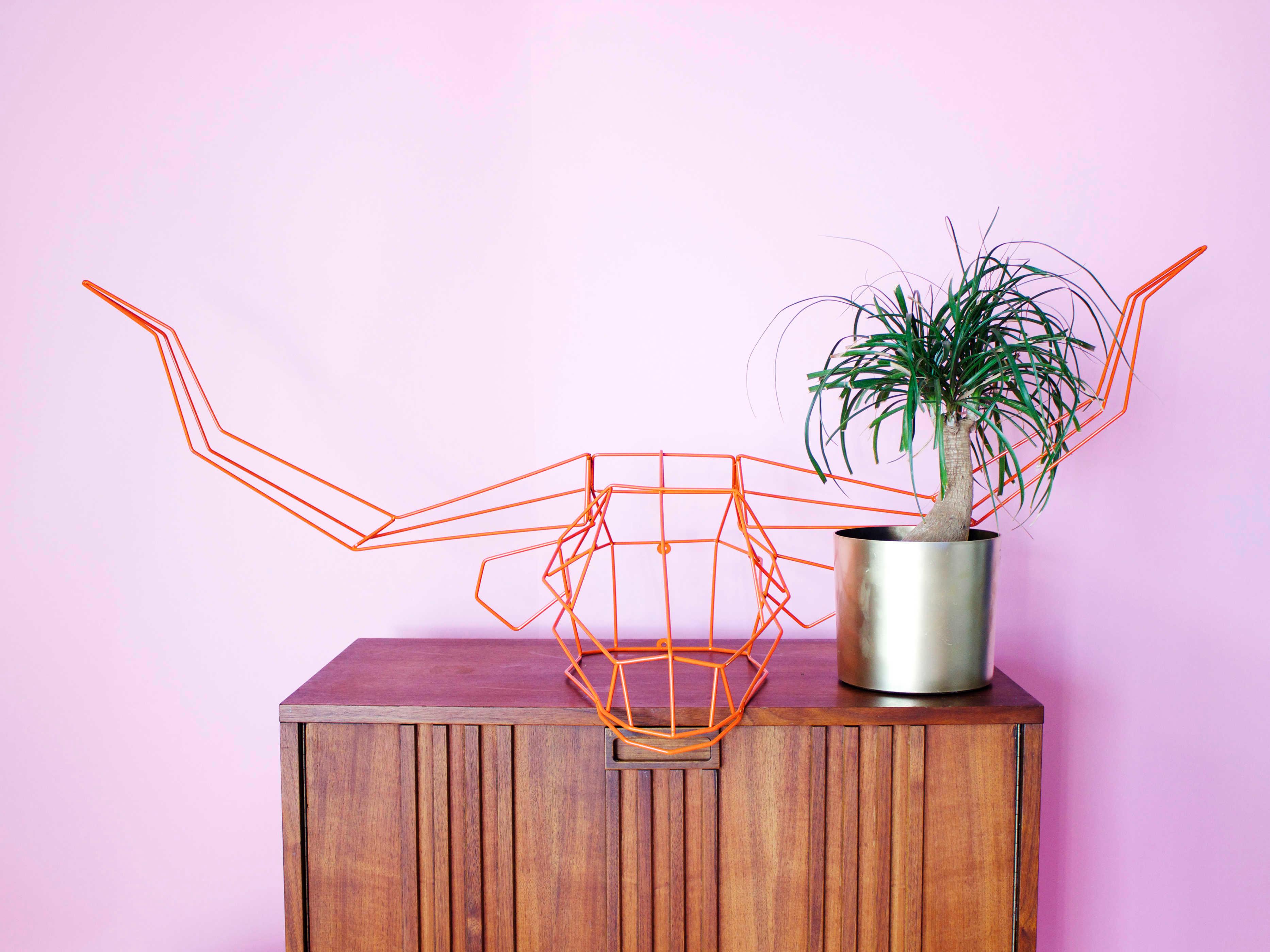 Bend Goods Outdoor Galvanized Iron Orange Long Horn Wall Decor