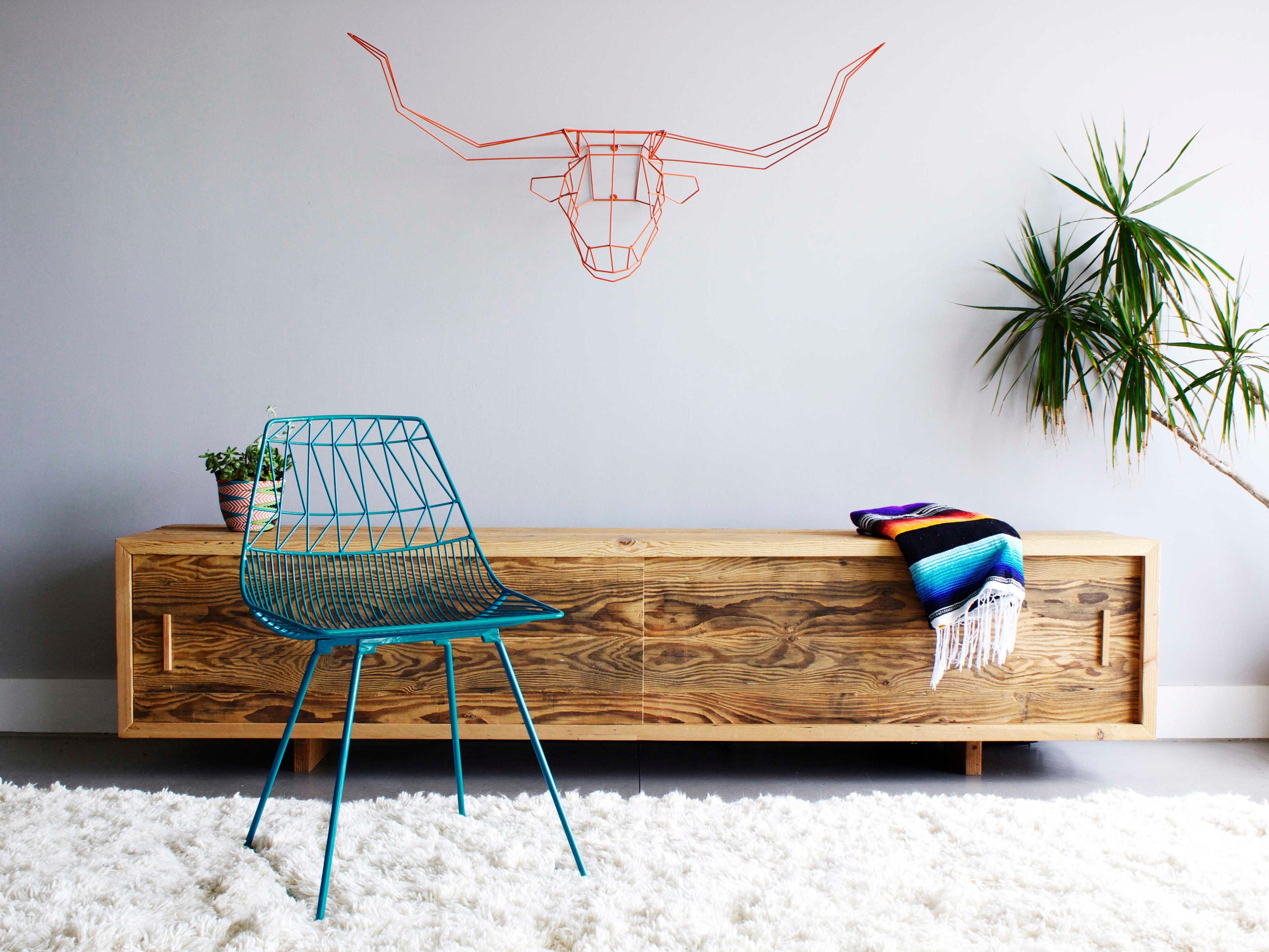 Bend Goods Outdoor Galvanized Iron Orange Long Horn Wall Decor