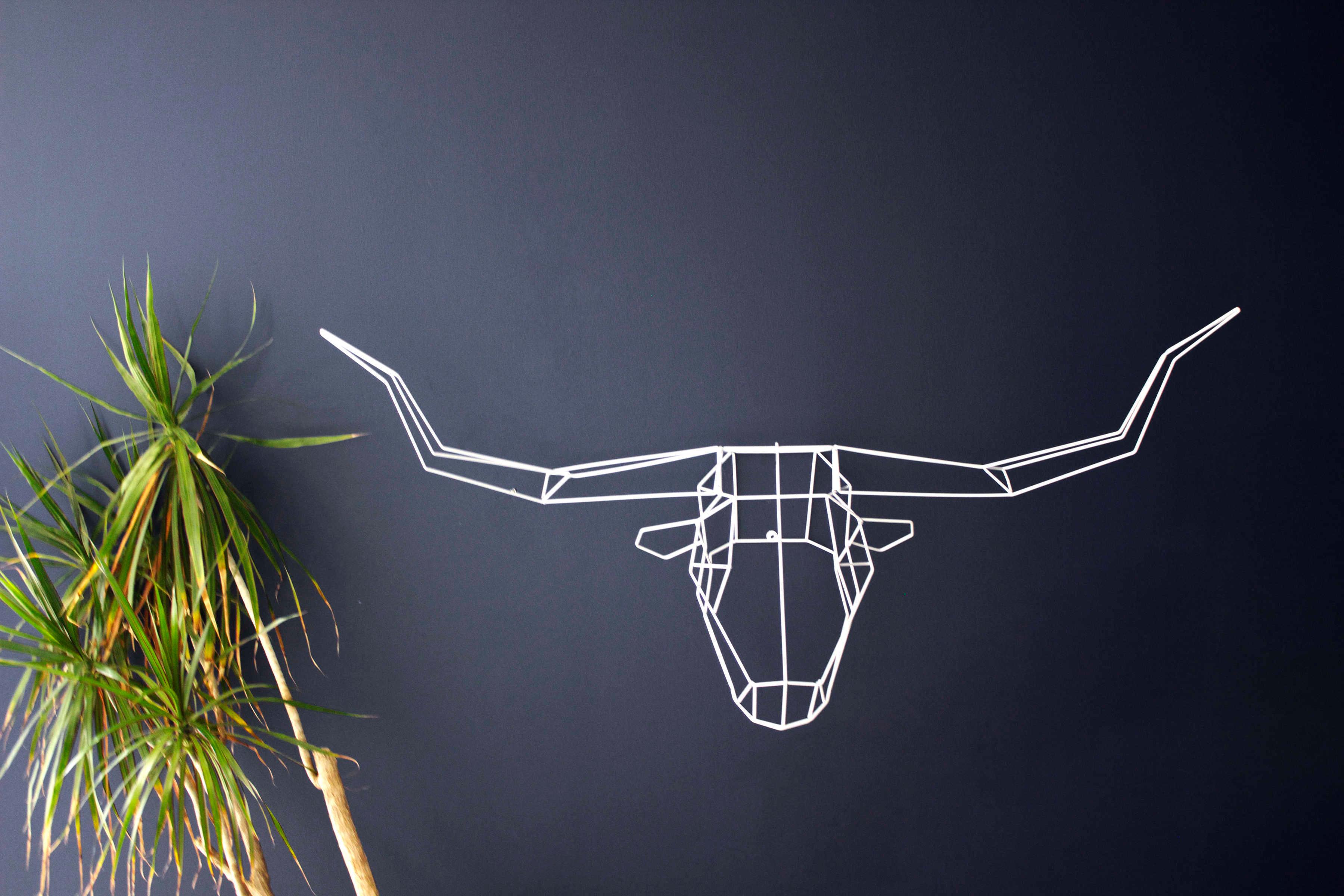 Bend Goods Outdoor Galvanized Iron White Long Horn Wall Decor