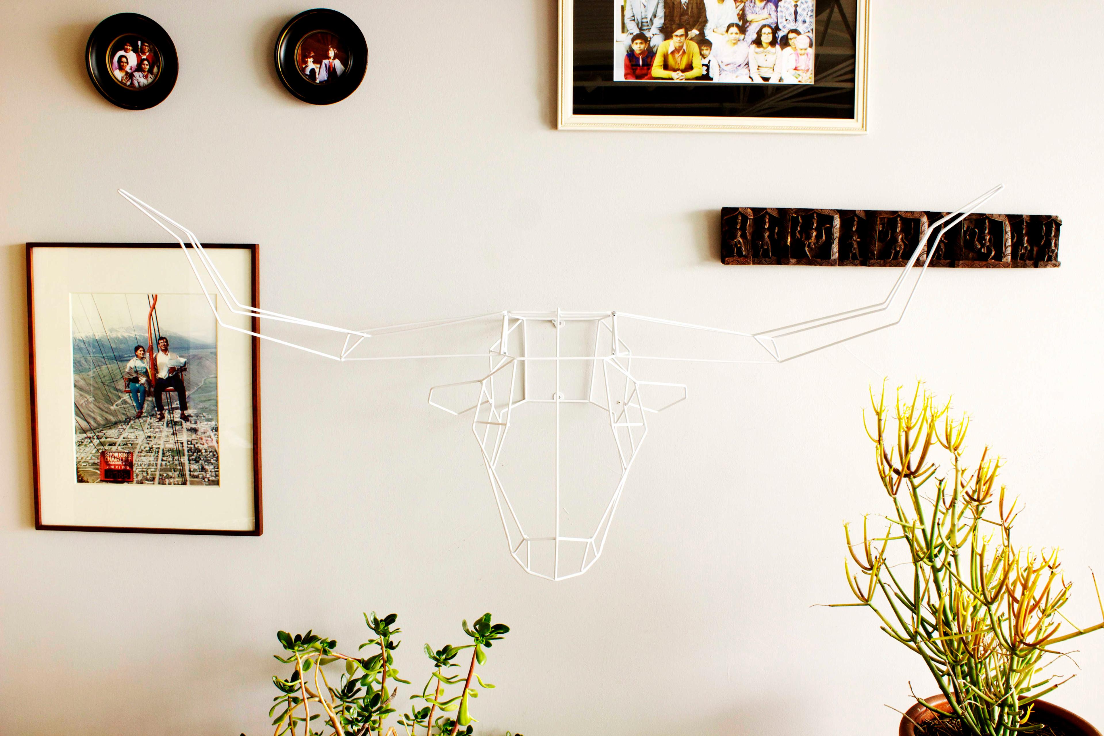 Bend Goods Outdoor Galvanized Iron White Long Horn Wall Decor