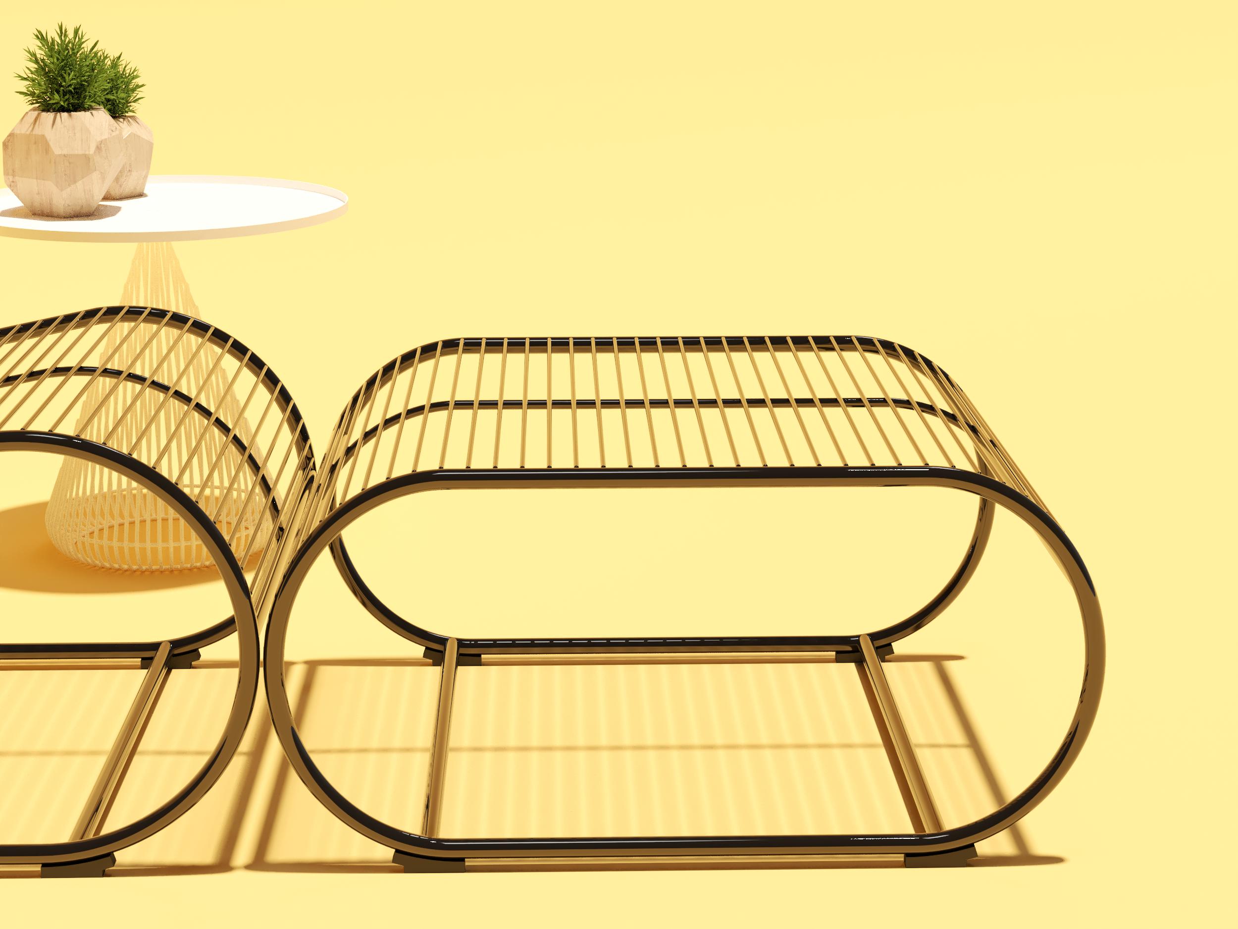 Bend Goods Outdoor Loop Wrought Iron Black Ottoman/Table