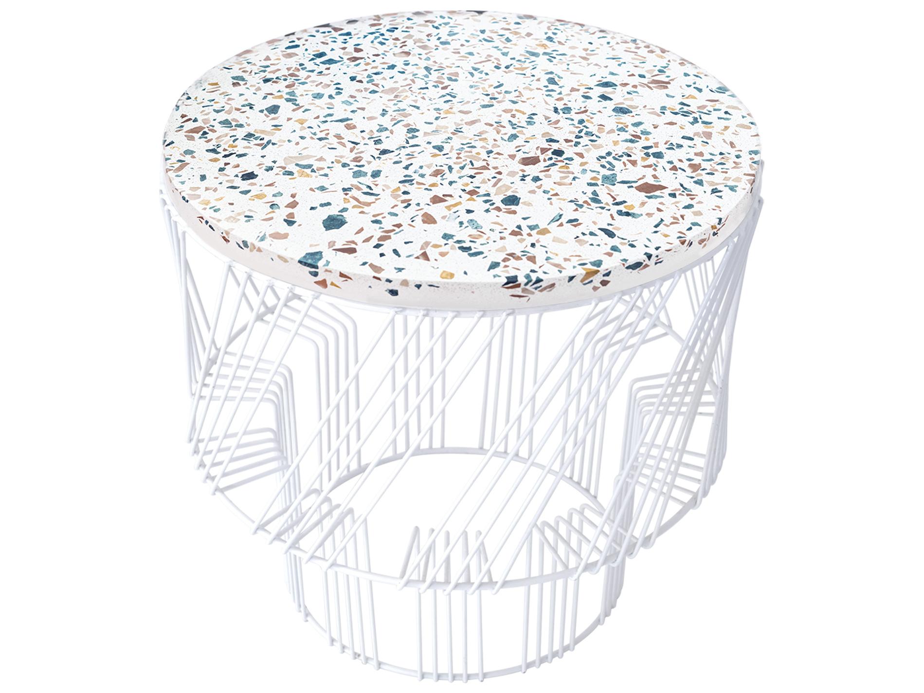 Bend Goods Outdoor Terrazzo Galvanized Iron White Round End Table