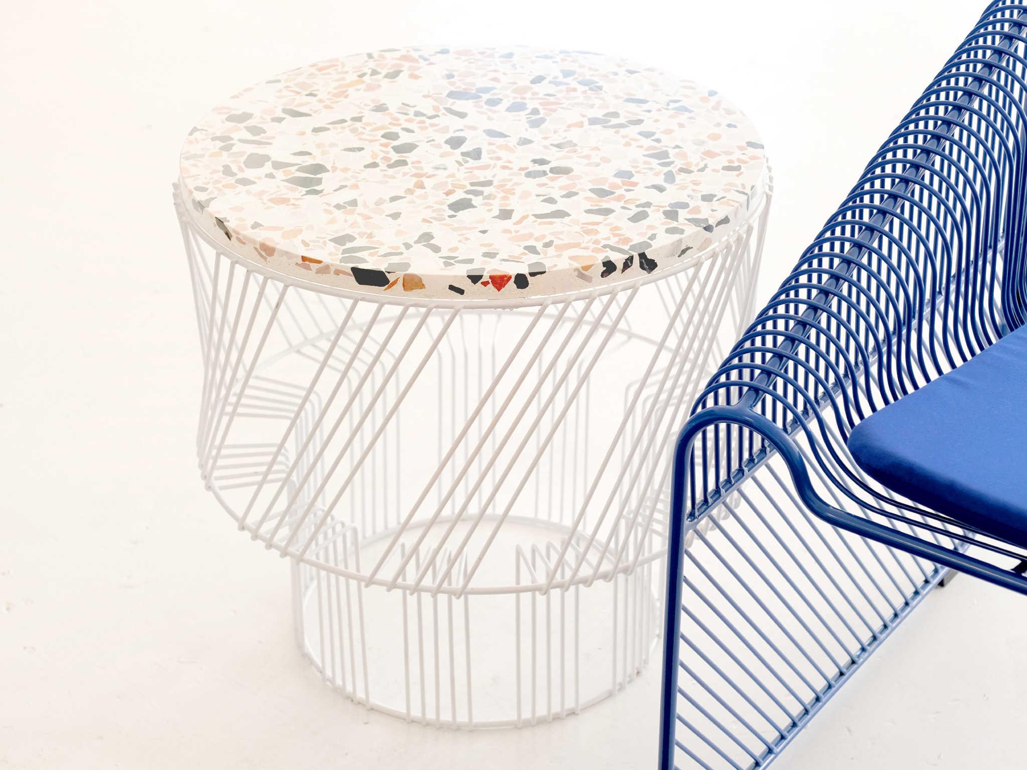 Bend Goods Outdoor Terrazzo Galvanized Iron White Round End Table