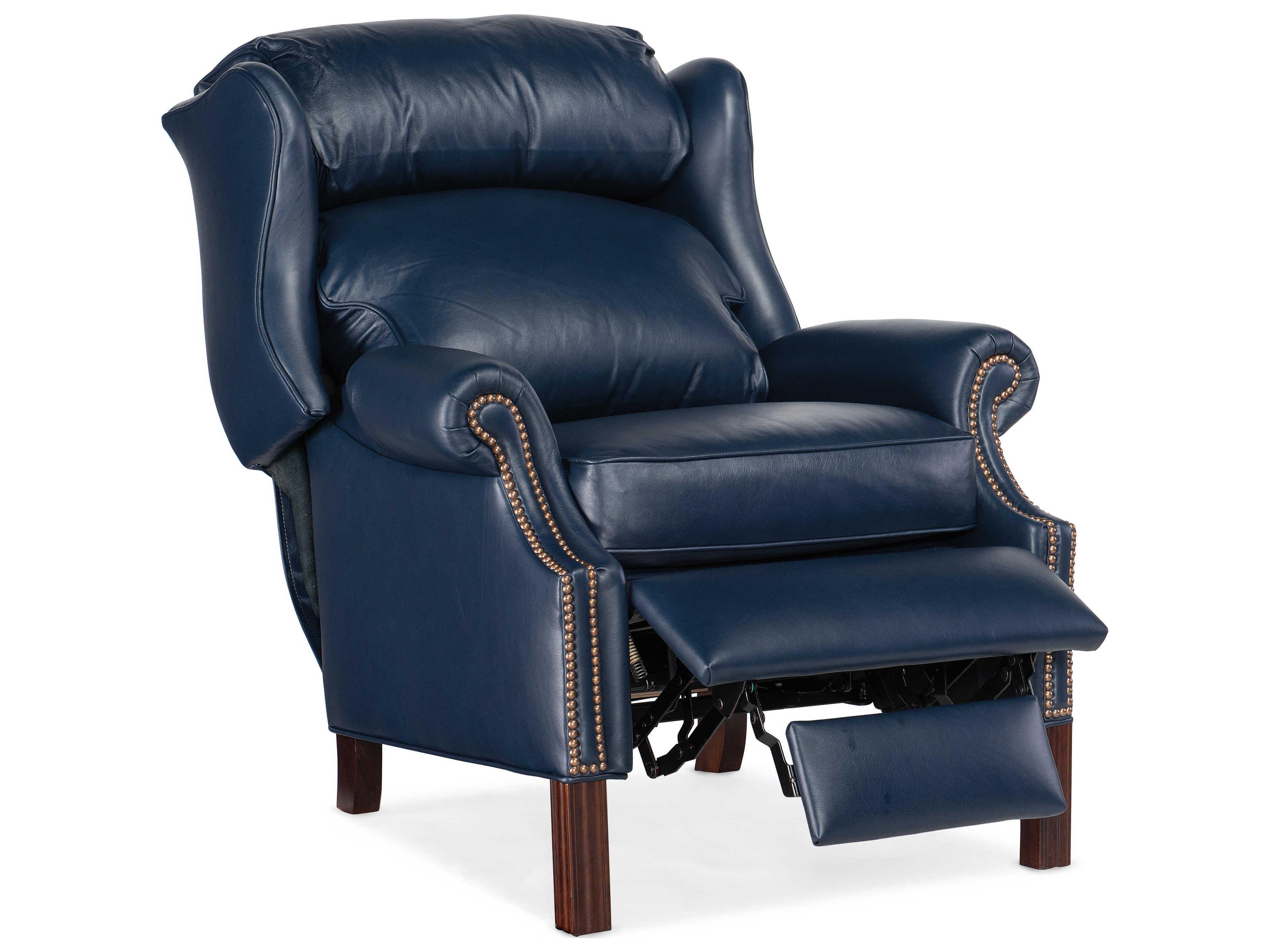 Bradington Young Chippendale Navy Blue Leather Recliner