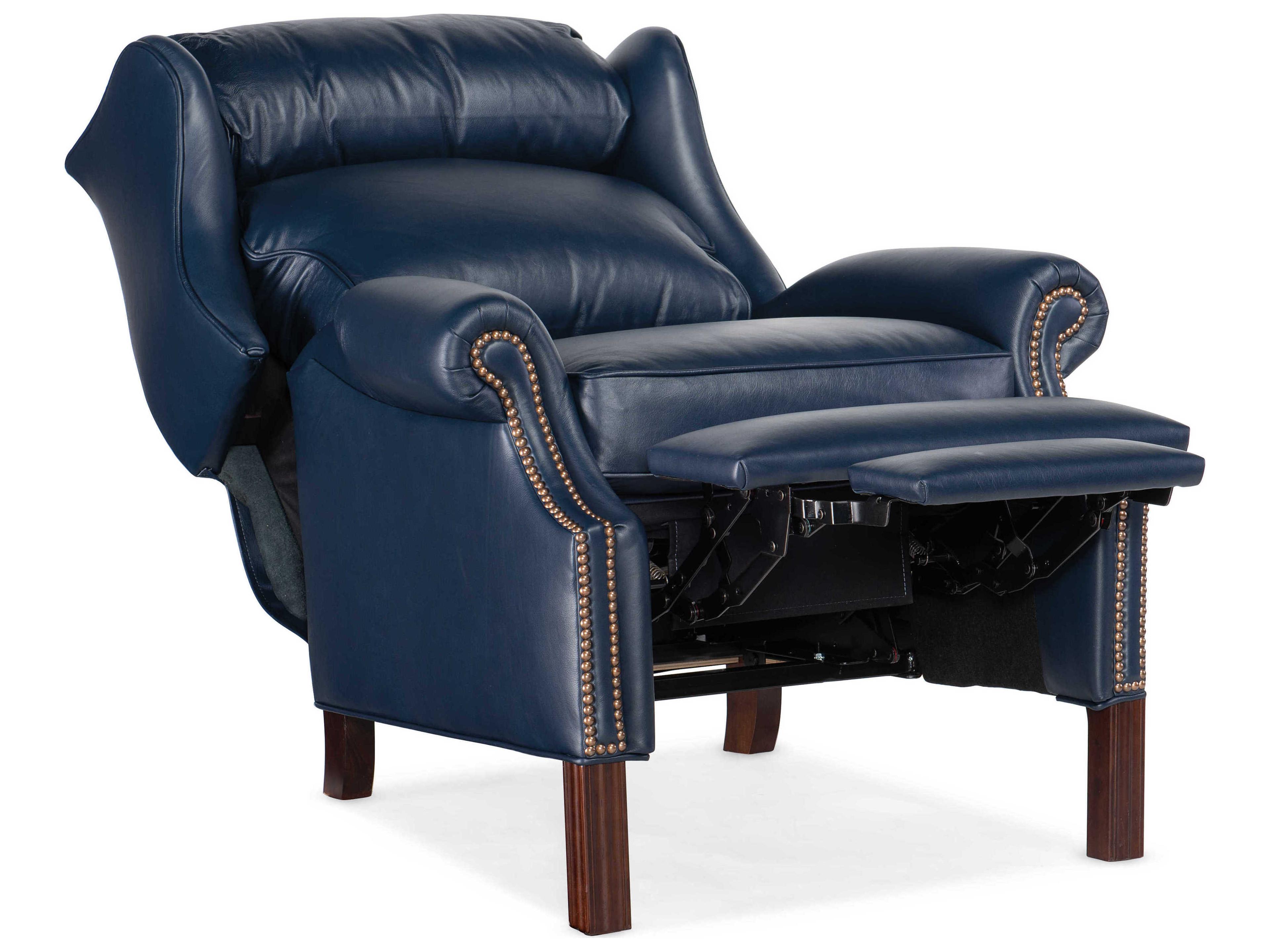 Bradington Young Chippendale Navy Blue Leather Recliner