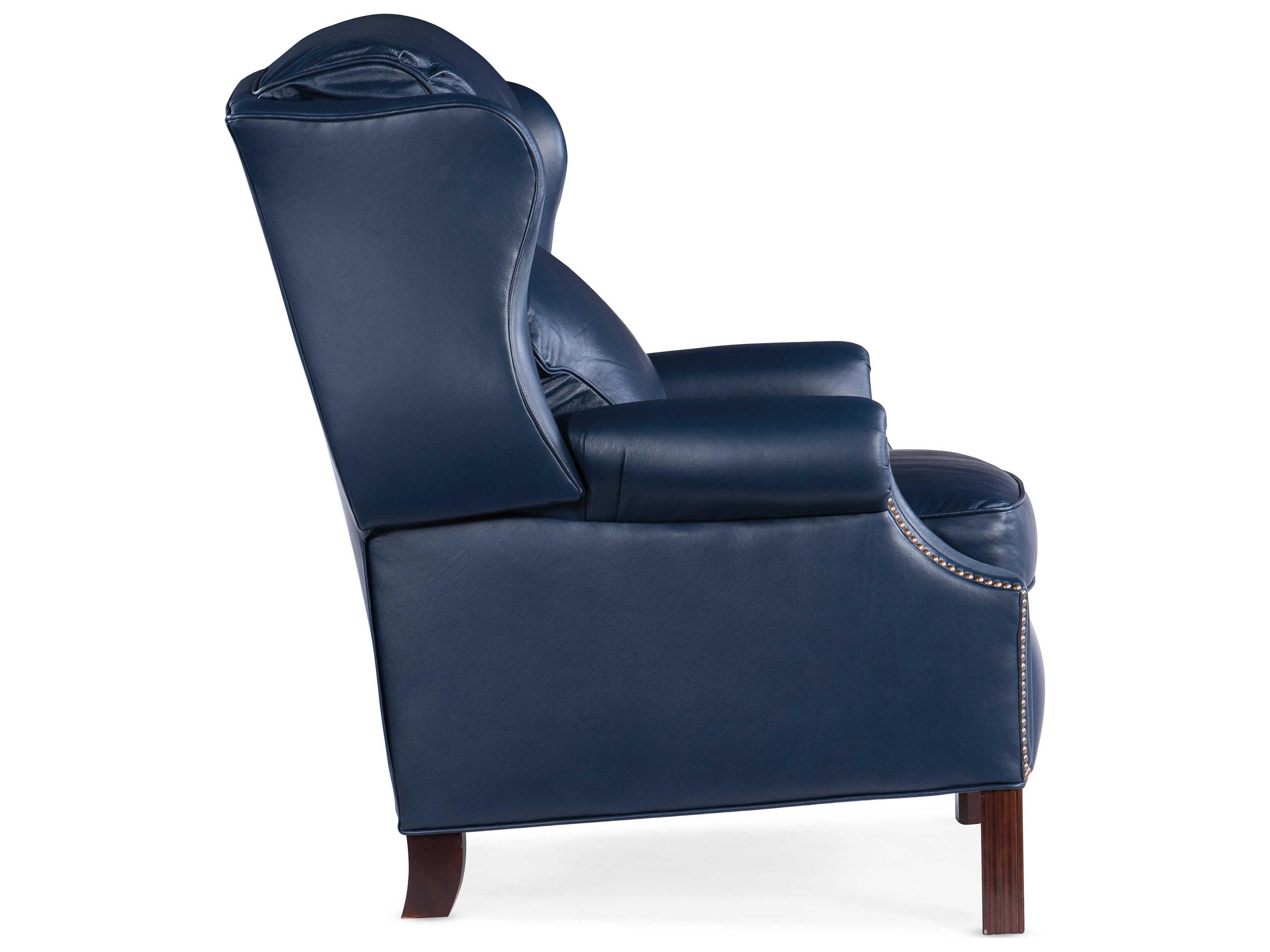 Bradington Young Chippendale Navy Blue Leather Recliner