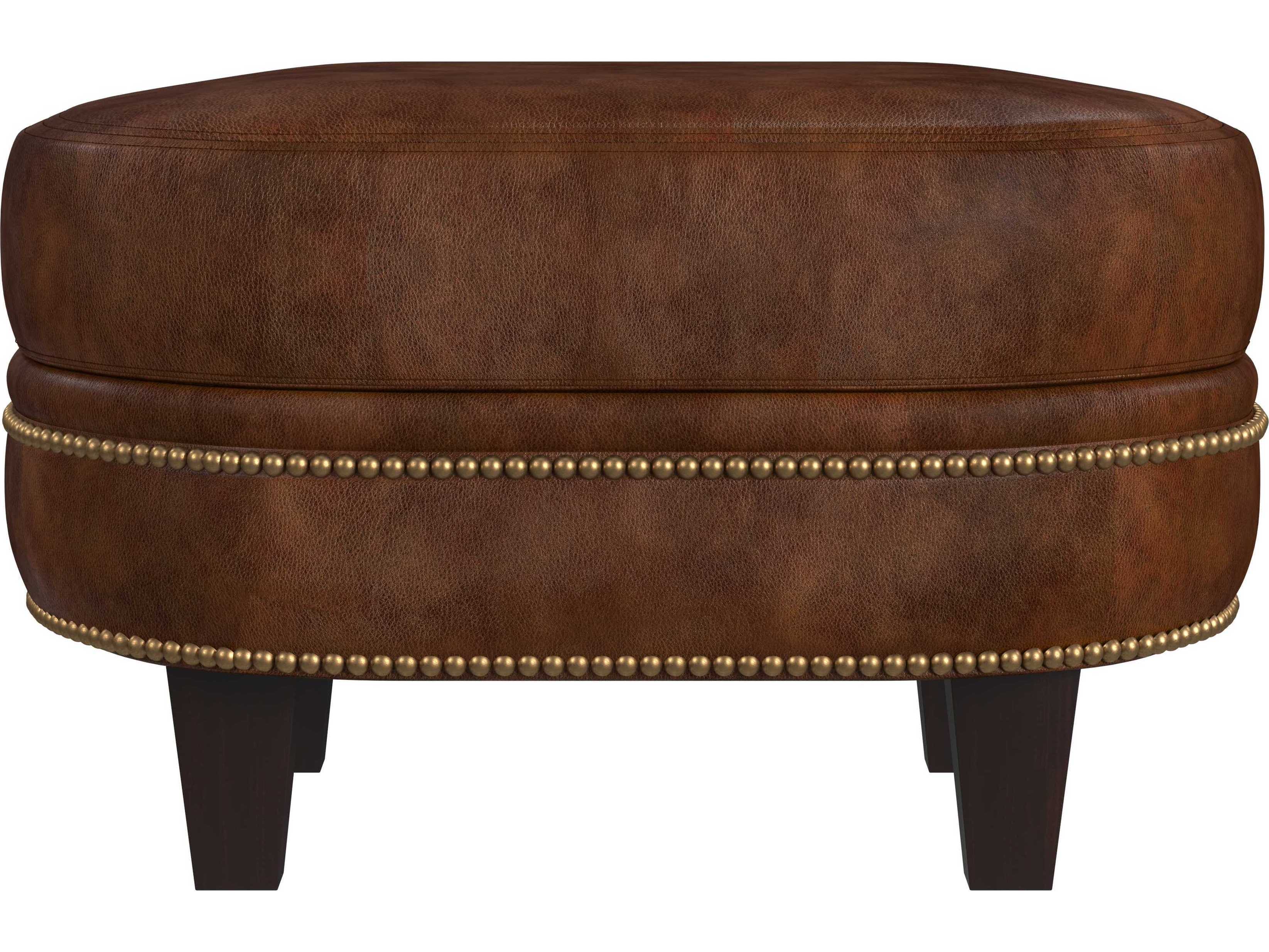 Bradington Young Richardson Cognac Brown Leather Ottoman