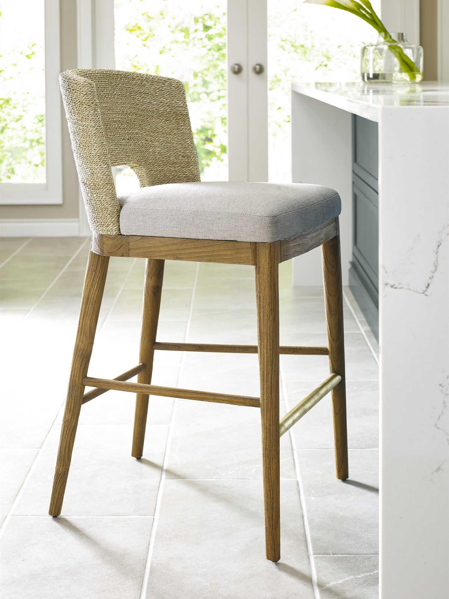 Brownstone Amalfi Upholstered Teak Wood Beach Praline Counter Stool