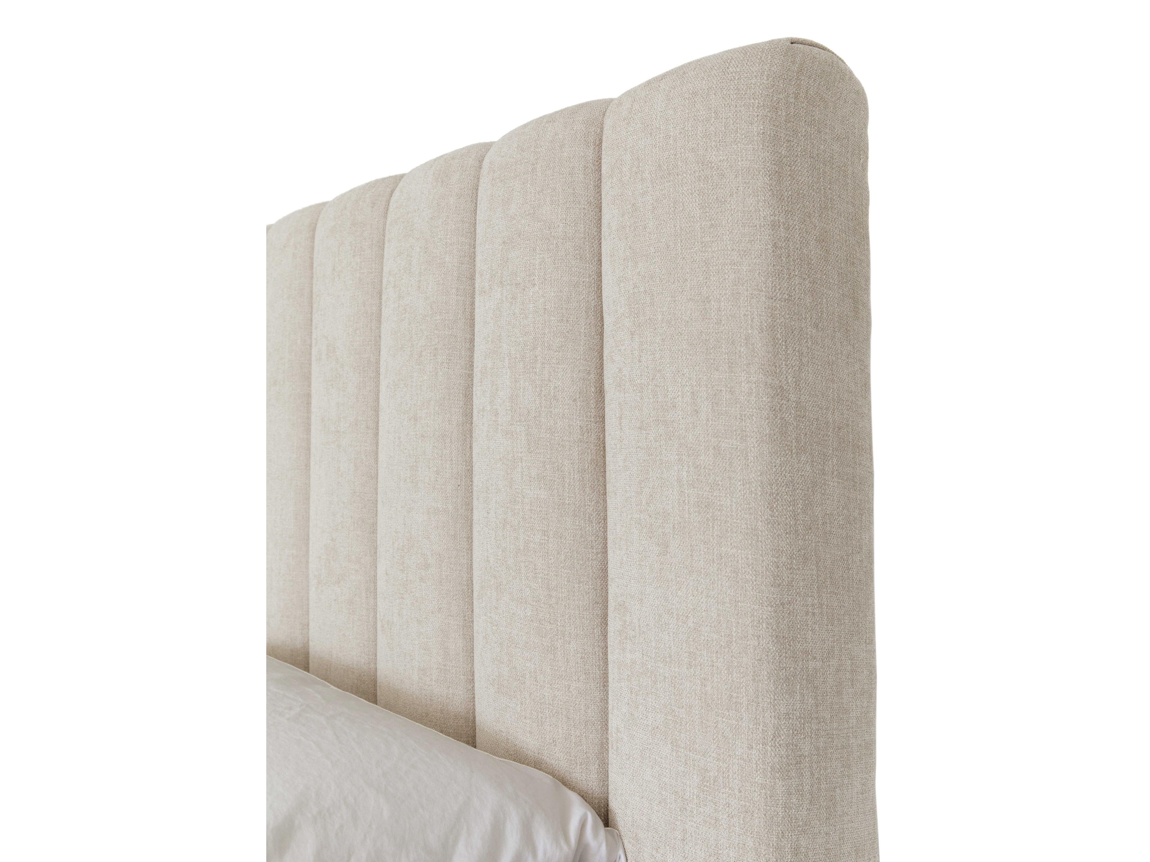 Brownstone Clarke Beach Nutmeg Plinth Brown Teak Wood Upholstered Queen Platform Bed