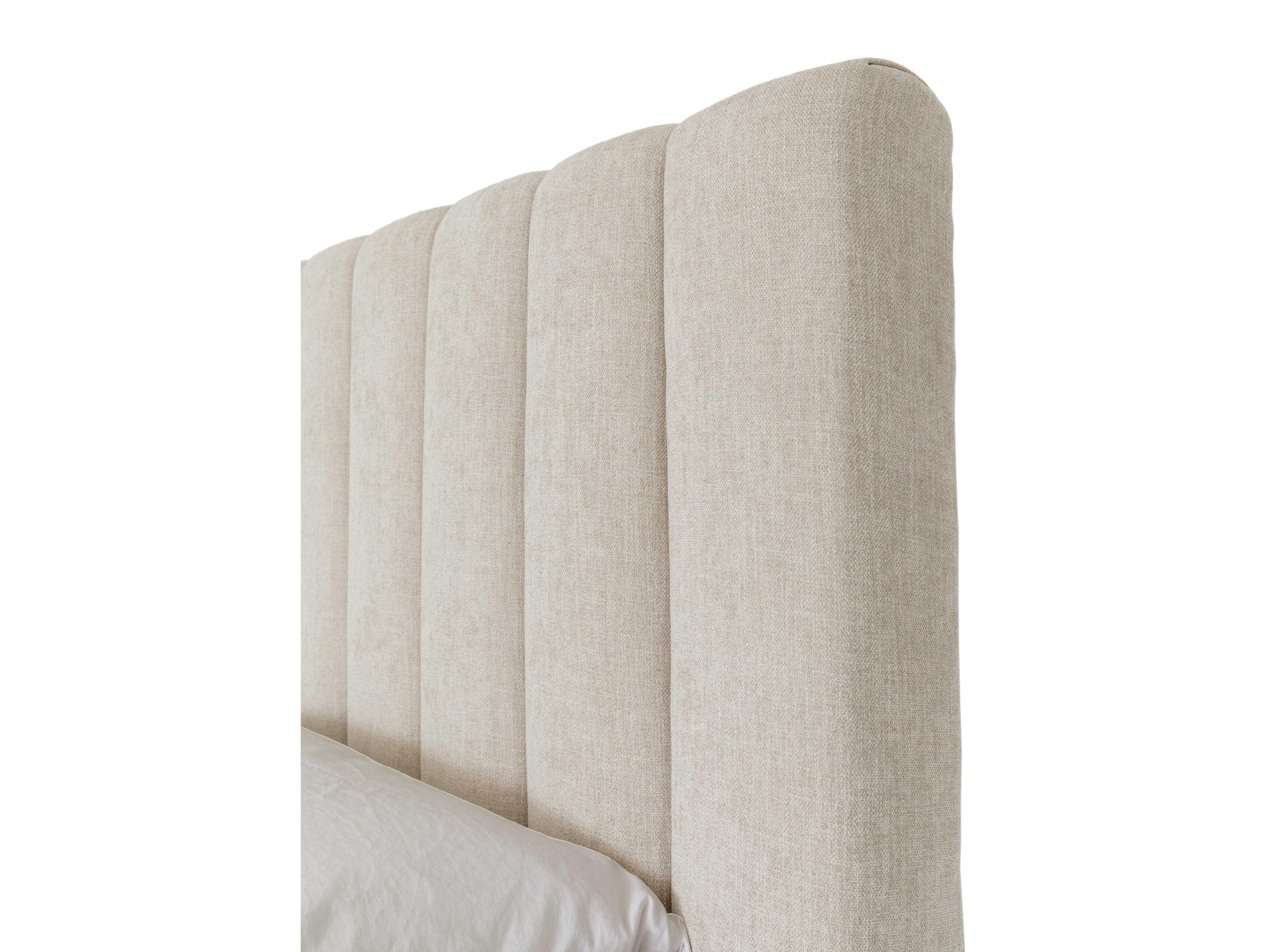 Brownstone Clarke Beach Nutmeg Plinth Brown Teak Wood Upholstered King Platform Bed