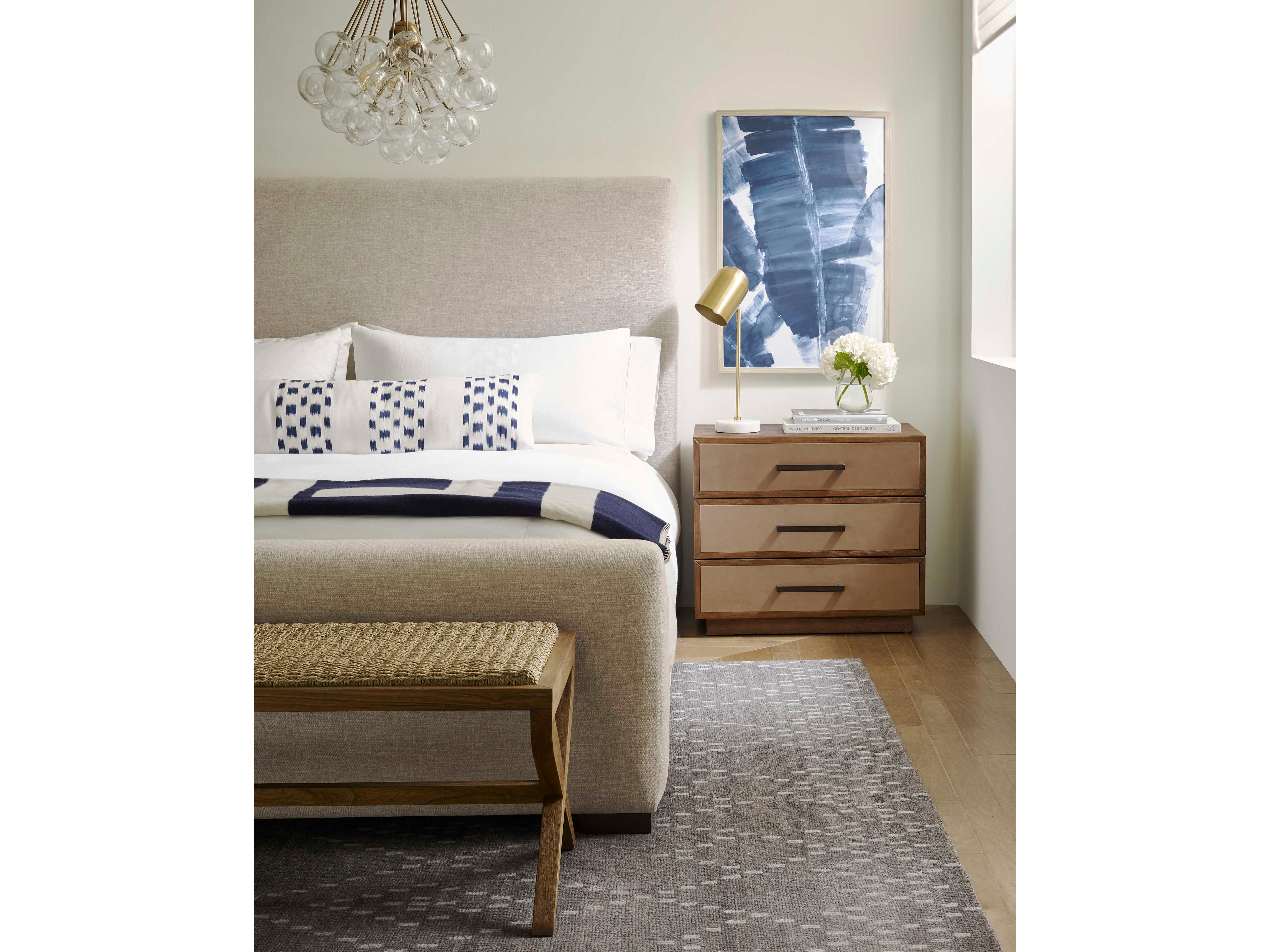 Brownstone Gentry Beach White Teak Wood Upholstered King Panel Bed