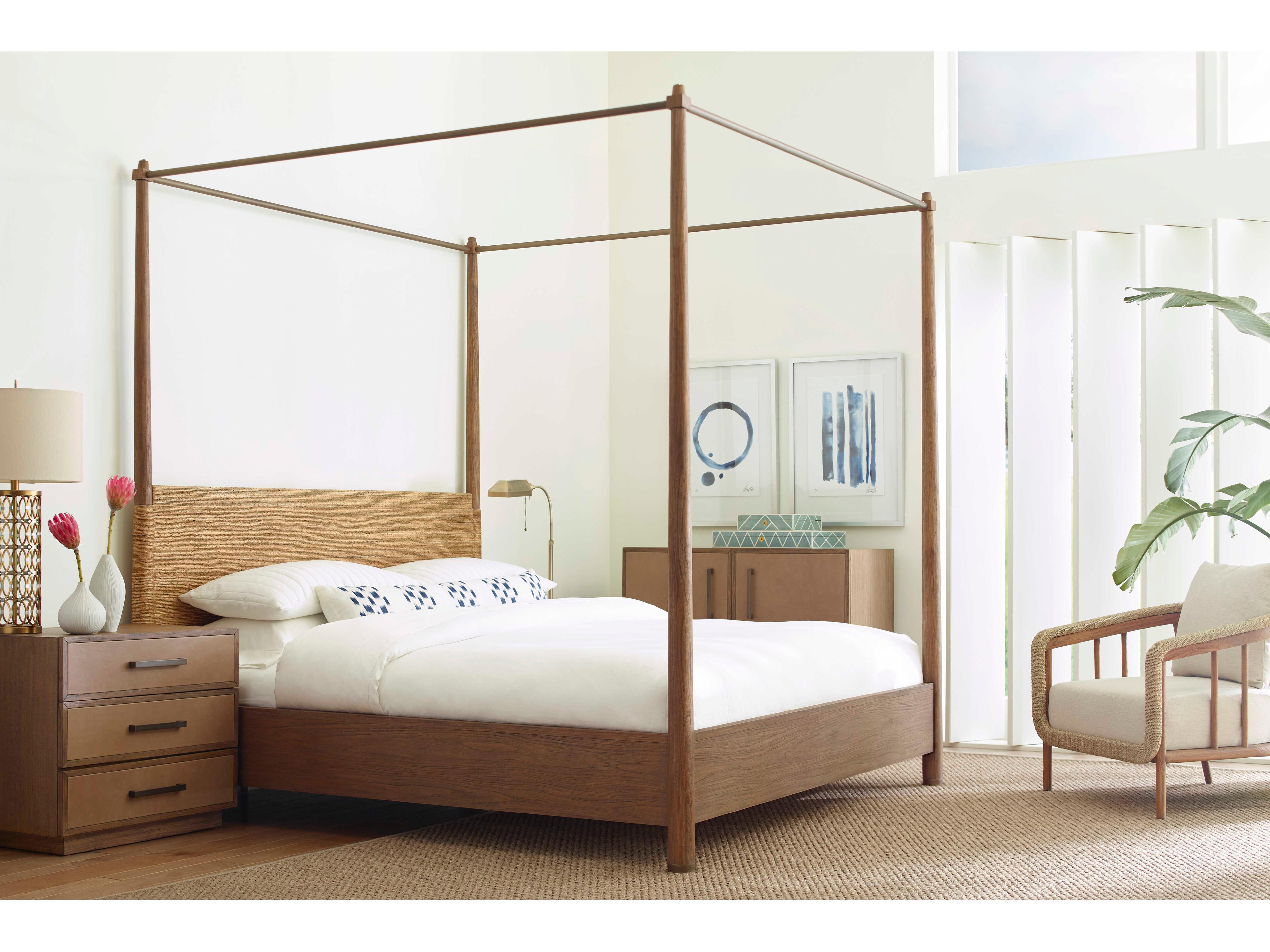 Brownstone Gemma Brown Teak Wood Queen Canopy Bed