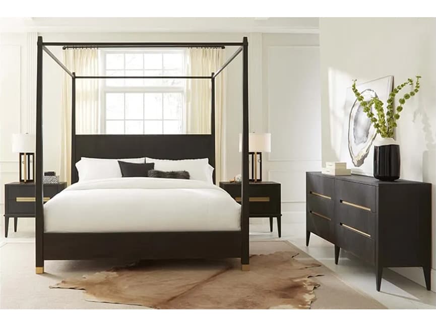 Brownstone Palmer Mink Black Teak Wood Queen Canopy Bed