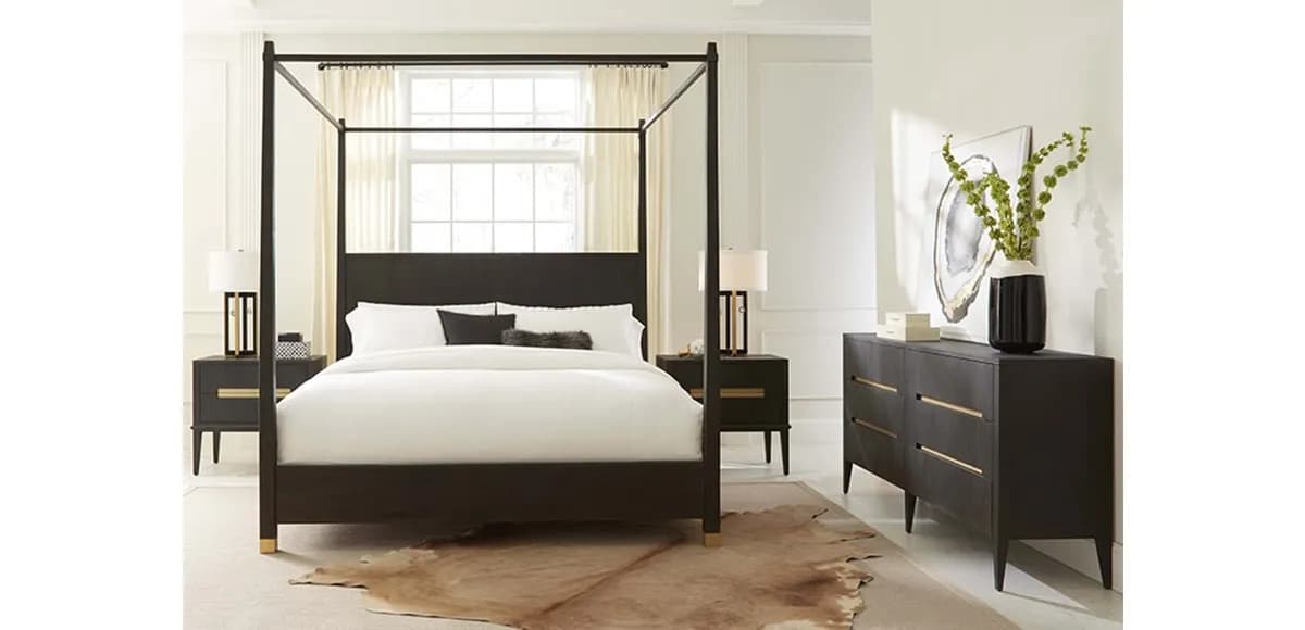 Brownstone Palmer Mink Black Teak Wood King Canopy Bed