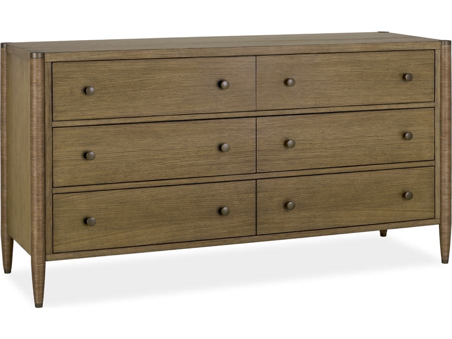 Brownstone Vincent 6-Drawers Brown Oak Wood Double Dresser