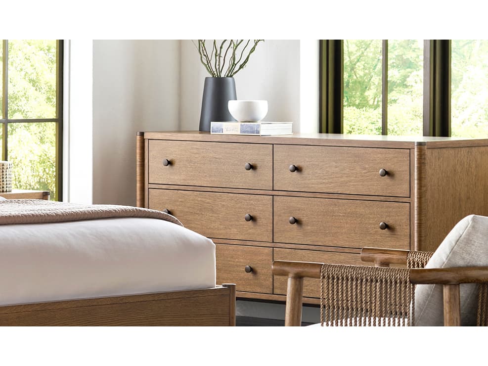 Brownstone Vincent 6-Drawers Brown Oak Wood Double Dresser