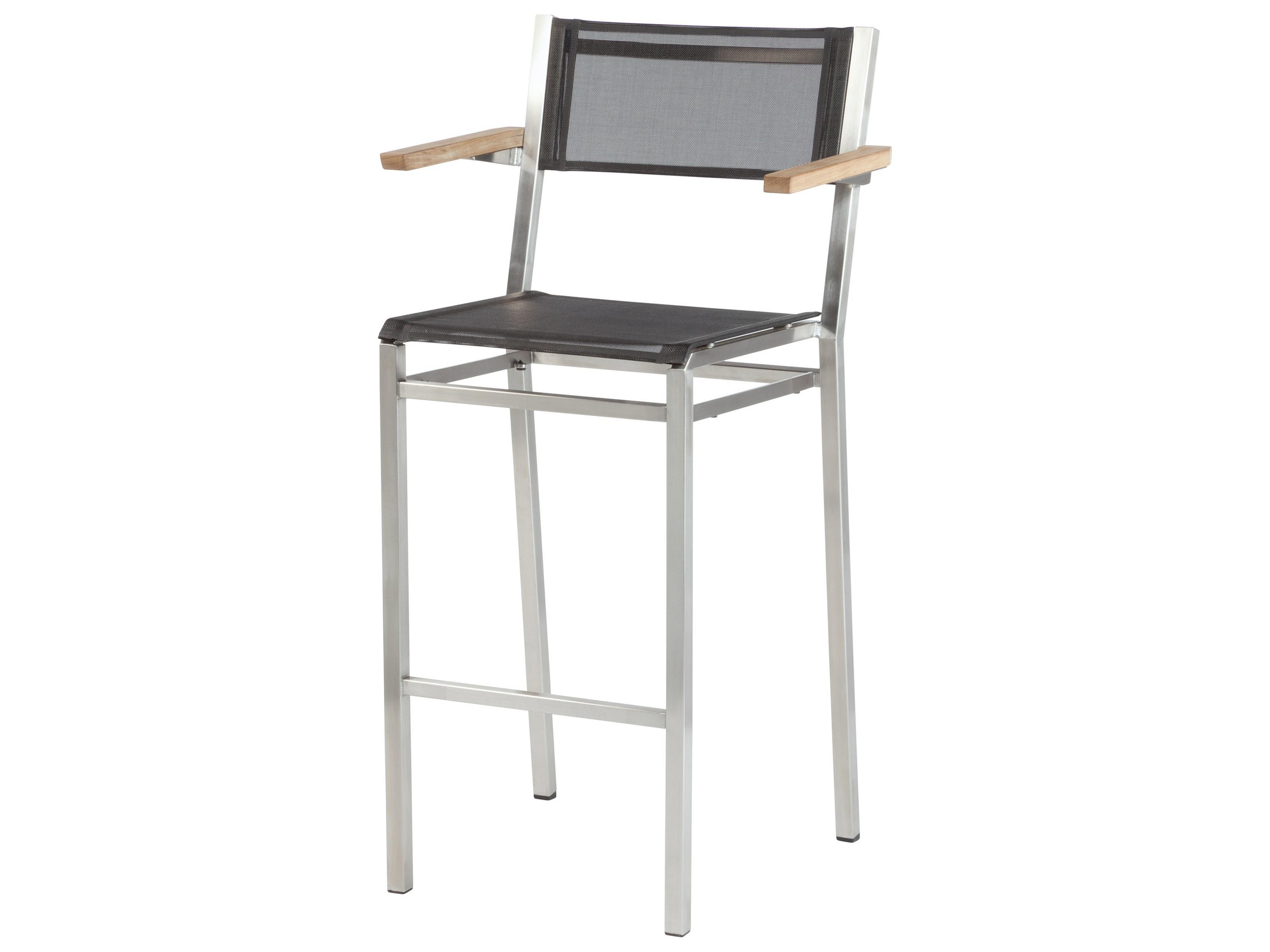 Barlow Tyrie Equinox Bar Stool - Natural Teak Arms - Charcoal Textilene Sling