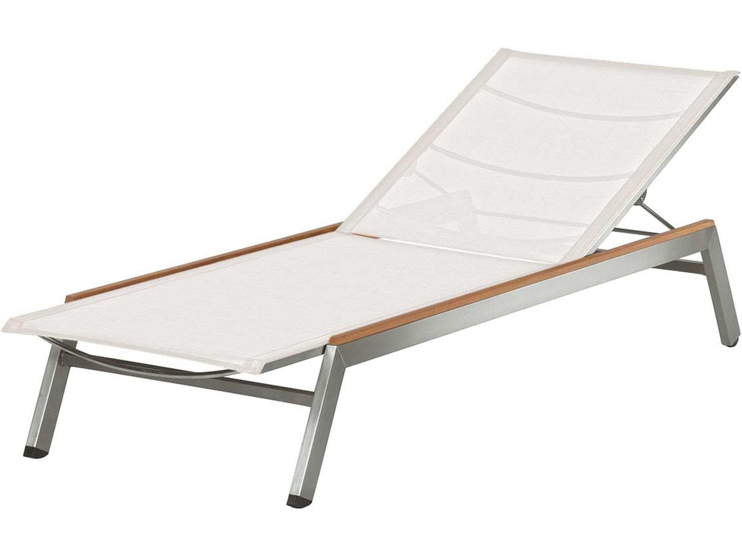 Barlow Tyrie Equinox Lounger - Pearl Textilene Sling - Silver Frame - Natural Teak Arms