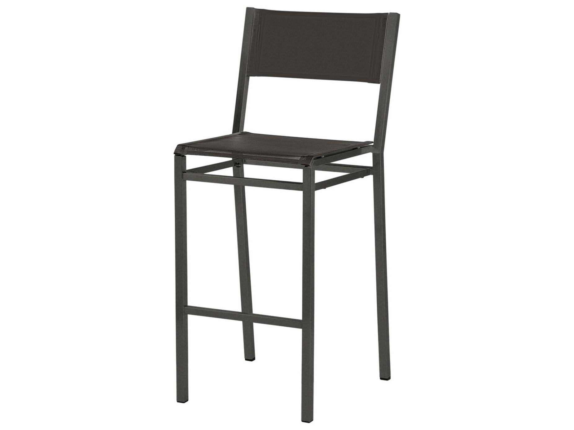 Barlow Tyrie Equinox Bar Stool - Graphite Powder-Coated Stainless Steel - Carbon Sunbrella Sling