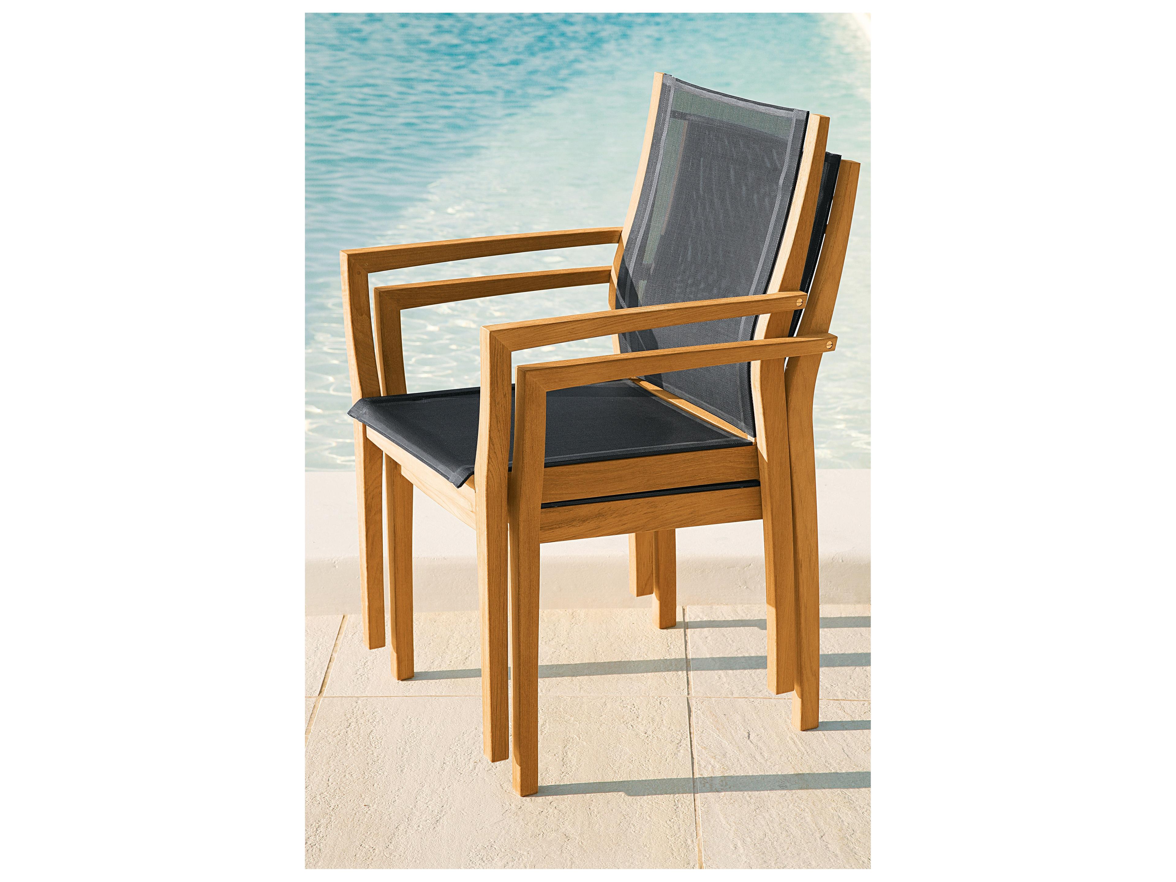 Barlow Tyrie Horizon Dining Arm Chair - Natural Teak Frame - Charcoal Textilene Sling