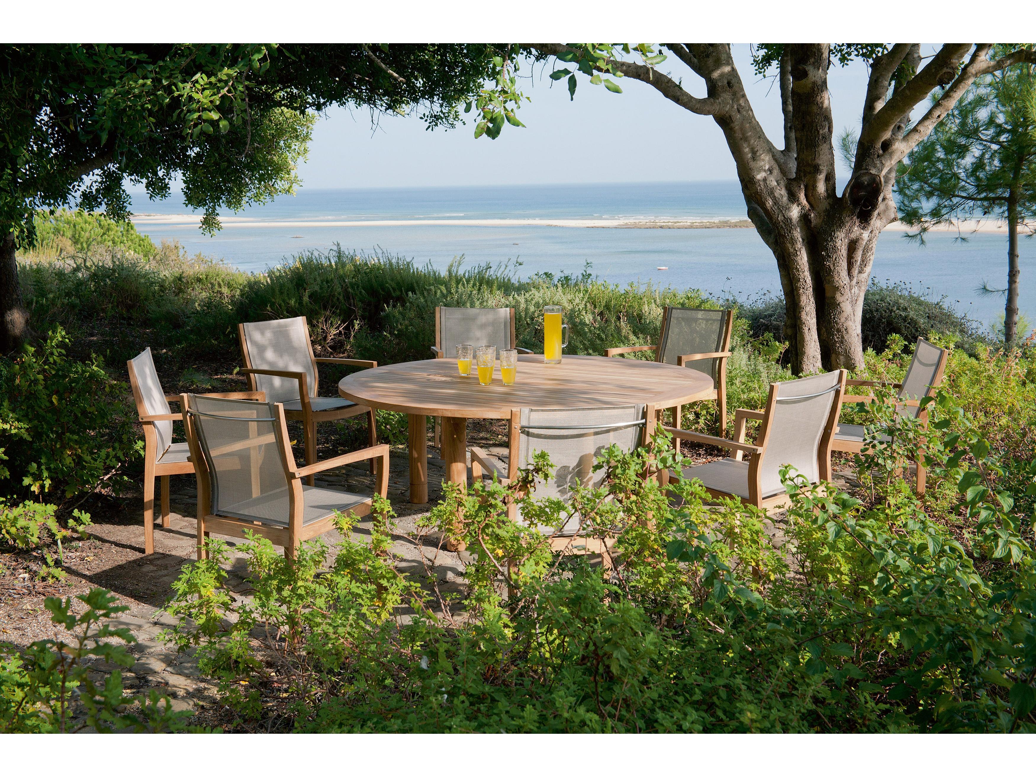 Barlow Tyrie Horizon Dining Arm Chair - Natural Teak Frame - Titanium Textilene Sling