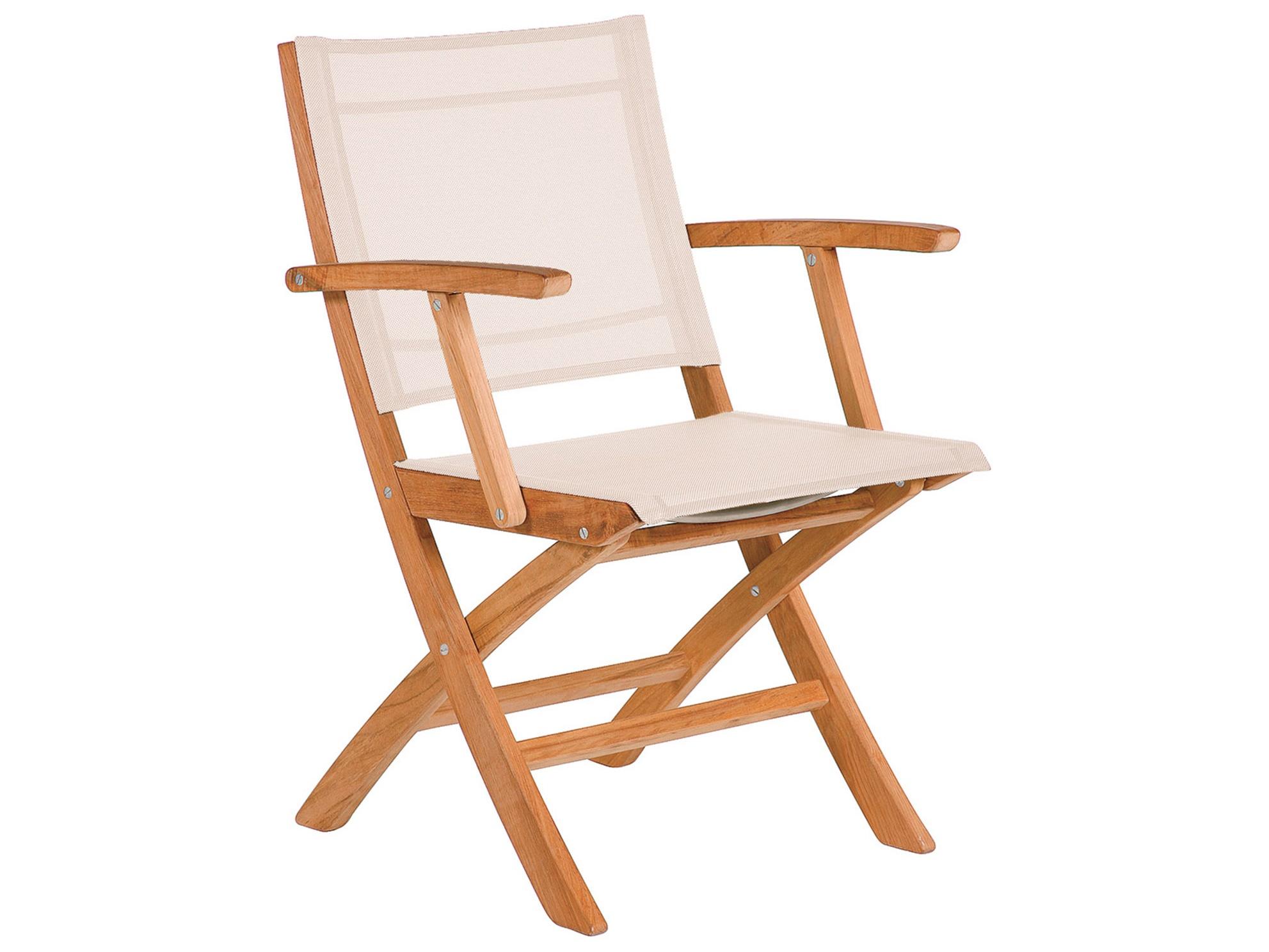 Barlow Tyrie Horizon Folding Dining Arm Chair - Natural Teak Frame - Pearl Textilene Sling
