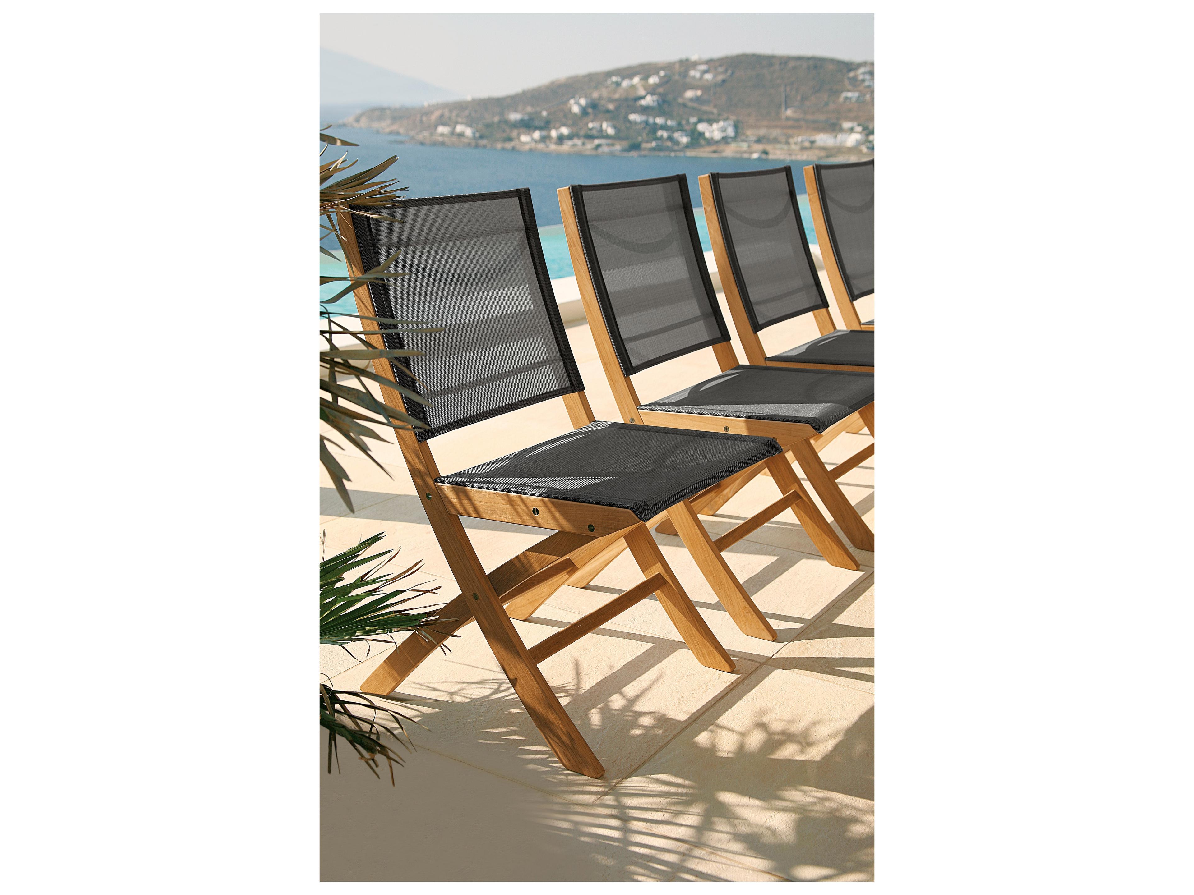 Barlow Tyrie Horizon Folding Dining Side Chair - Natural Teak Frame - Charcoal Textilene Sling