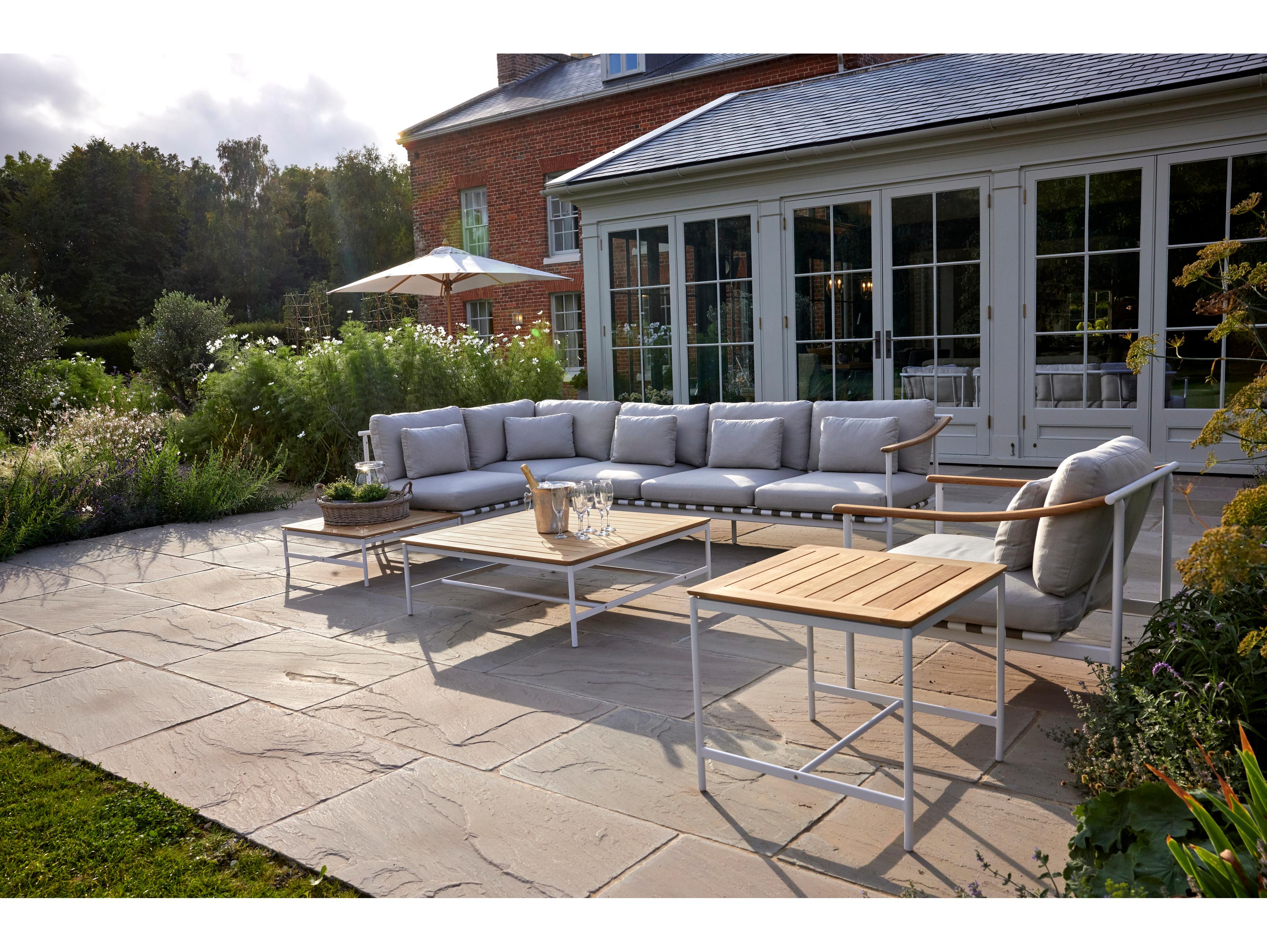 Barlow Tyrie Around Coffee Table Arctic White Powder-Coated Aluminum Natural Teak 40"W x 40"D x 14"H