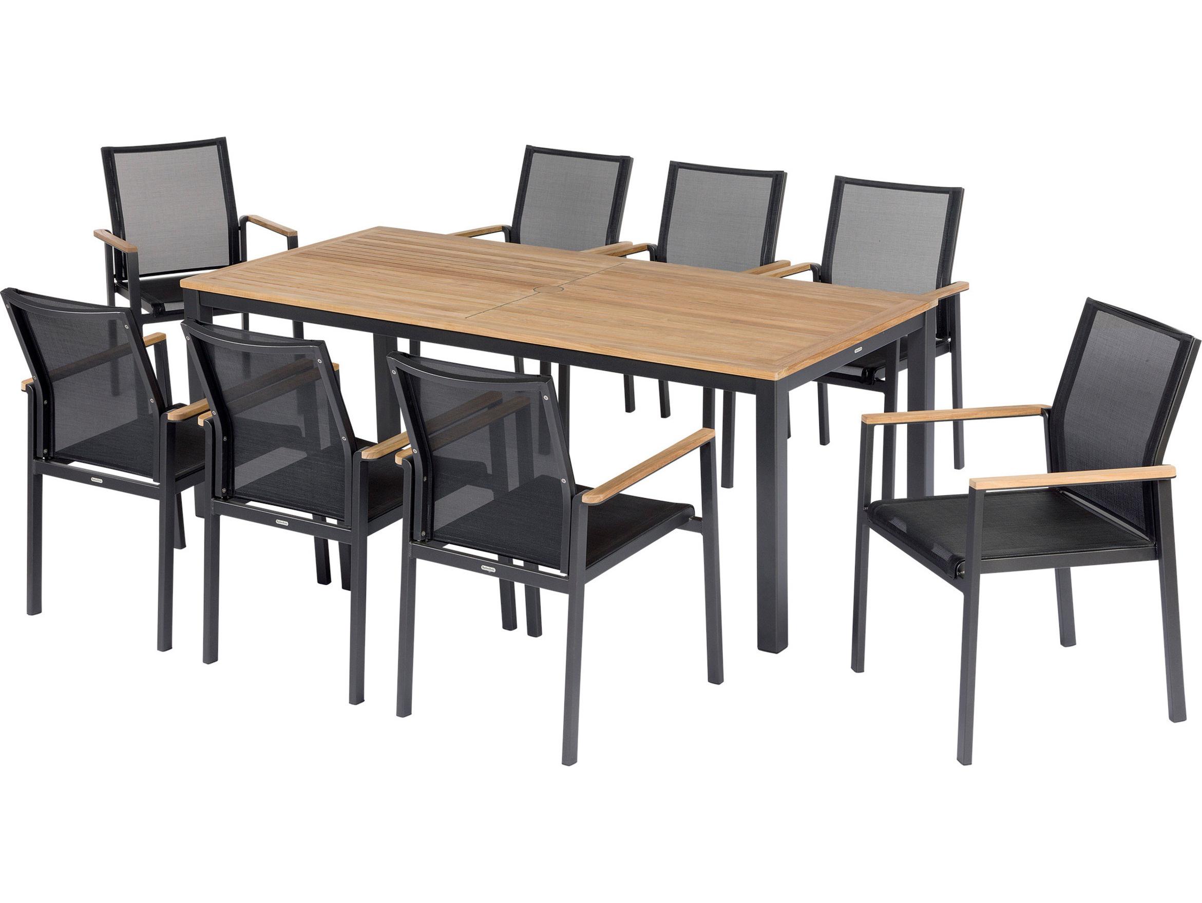 Barlow Tyrie Aura Dining Table Graphite Powder-Coated Aluminum Natural Teak 79"W x 35"D x 29"H