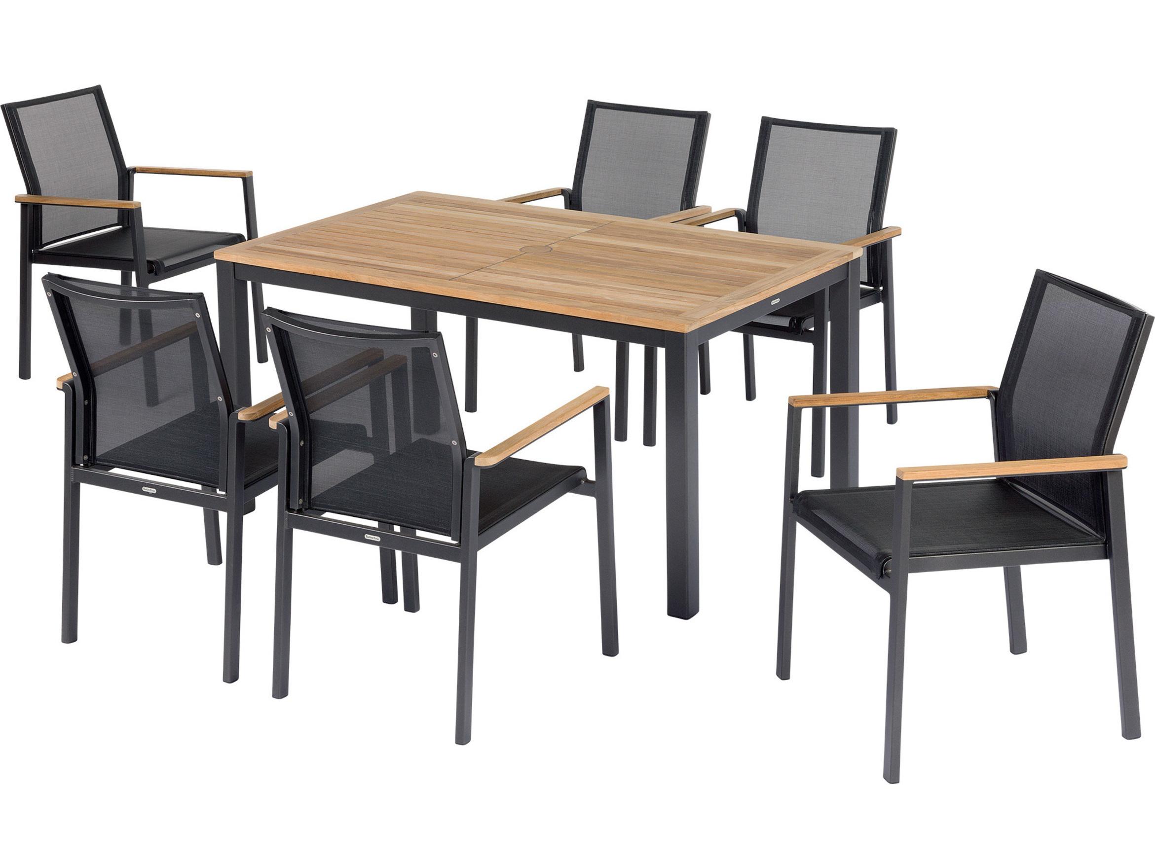 Barlow Tyrie Aura Dining Table Graphite Powder-Coated Aluminum Natural Teak 79"W x 35"D x 29"H