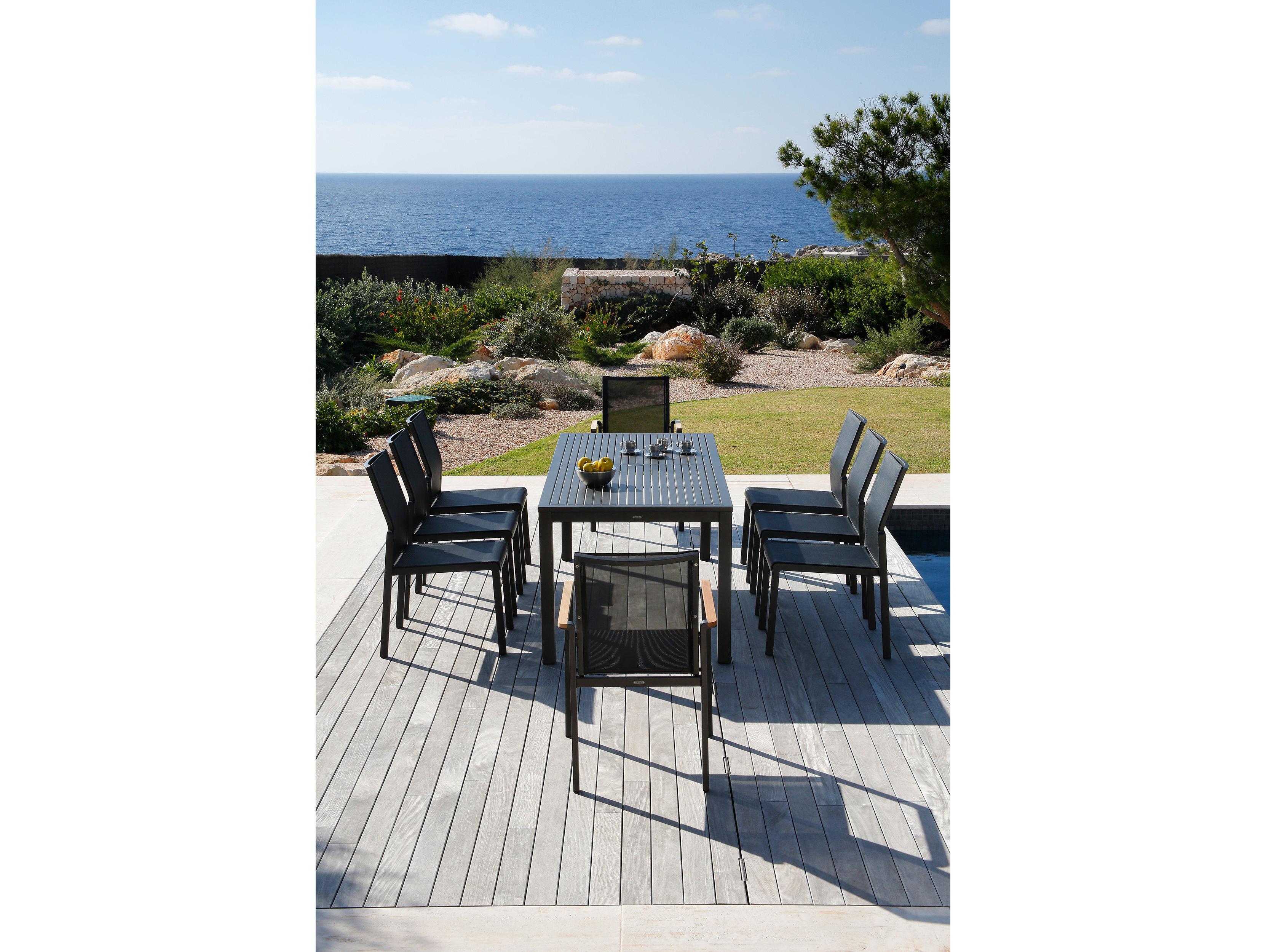 Barlow Tyrie Aura Narrow Dining Table Graphite Powder-Coated Aluminum 79"W x 28"D x 29"H