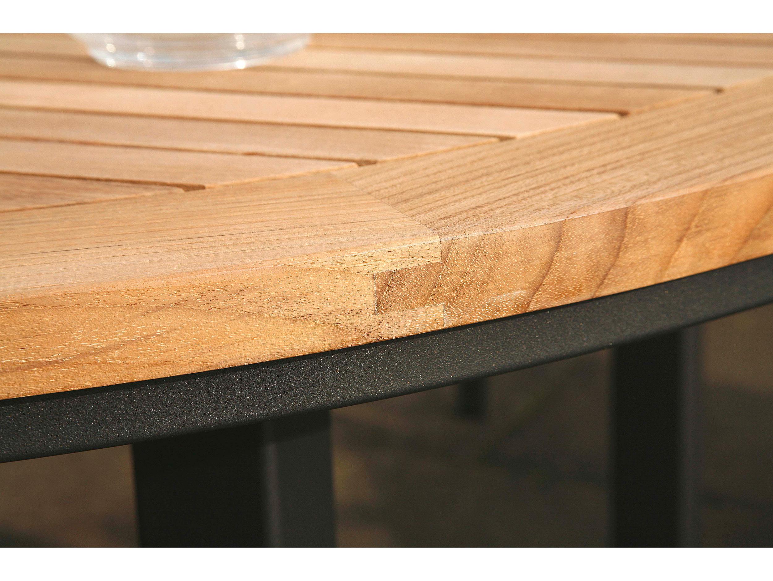 Barlow Tyrie Aura Round Dining Table Graphite Powder-Coated Aluminum Natural Teak