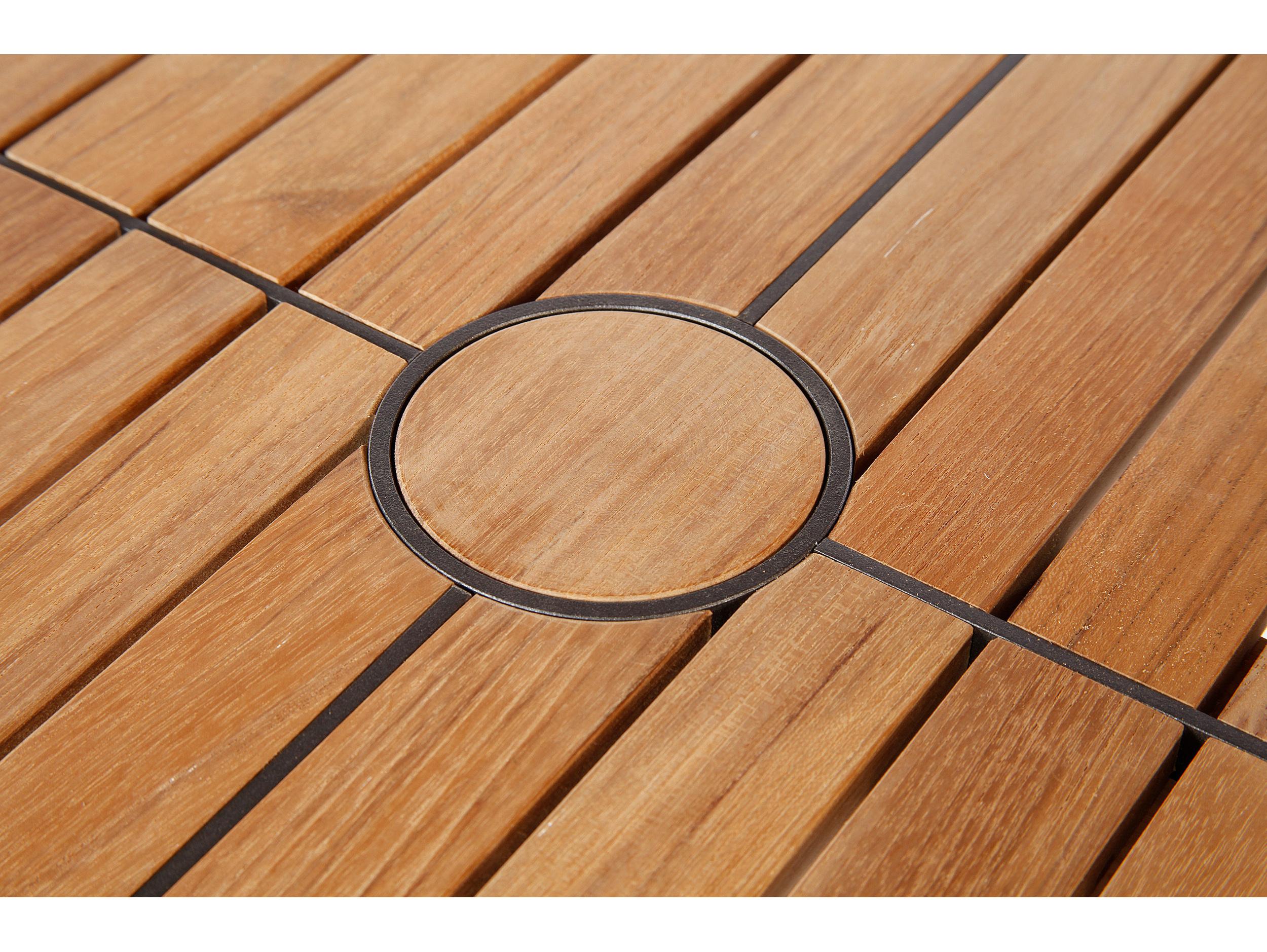 Barlow Tyrie Aura Round Dining Table Graphite Powder-Coated Aluminum Natural Teak