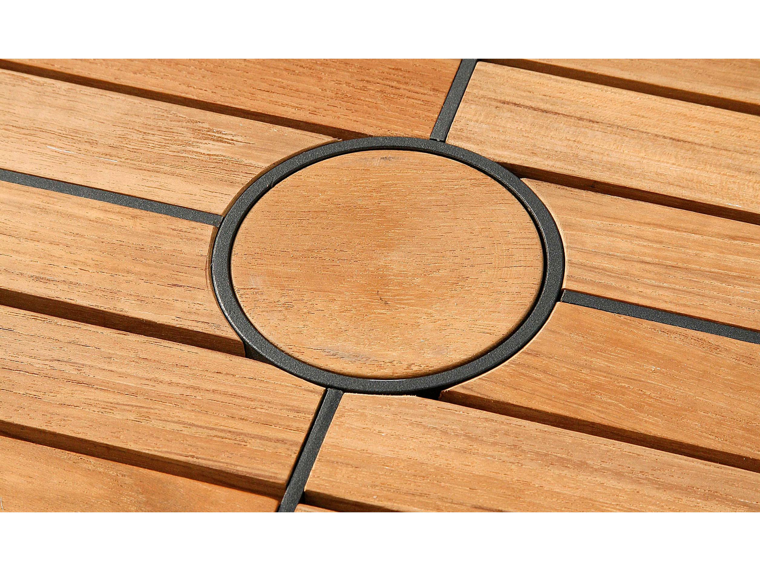 Barlow Tyrie Aura Round Dining Table Graphite Powder-Coated Aluminum Natural Teak