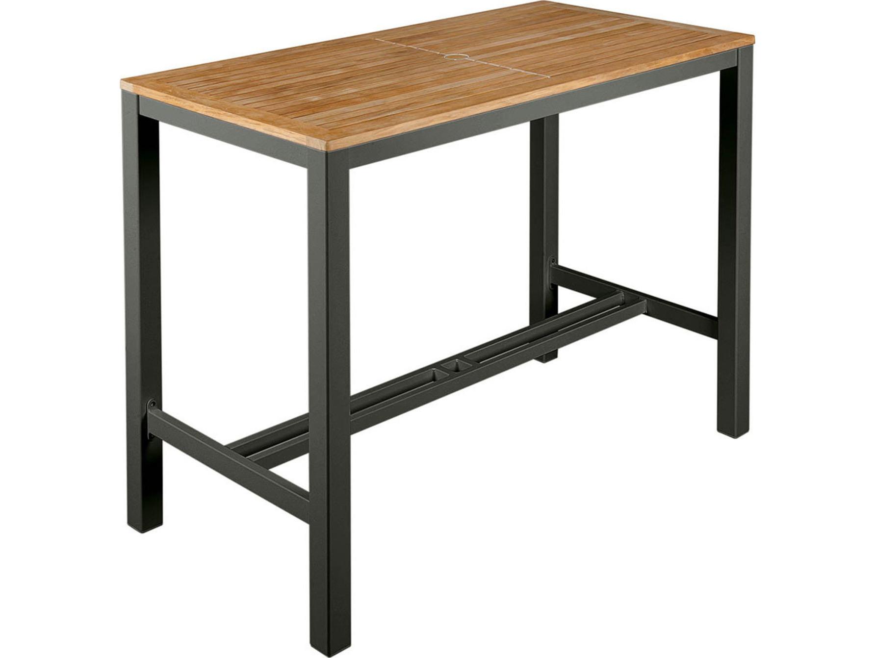 Barlow Tyrie Aura Bar Table Graphite Powder-Coated Aluminum Natural Teak 55"W x 28"D x 41"H