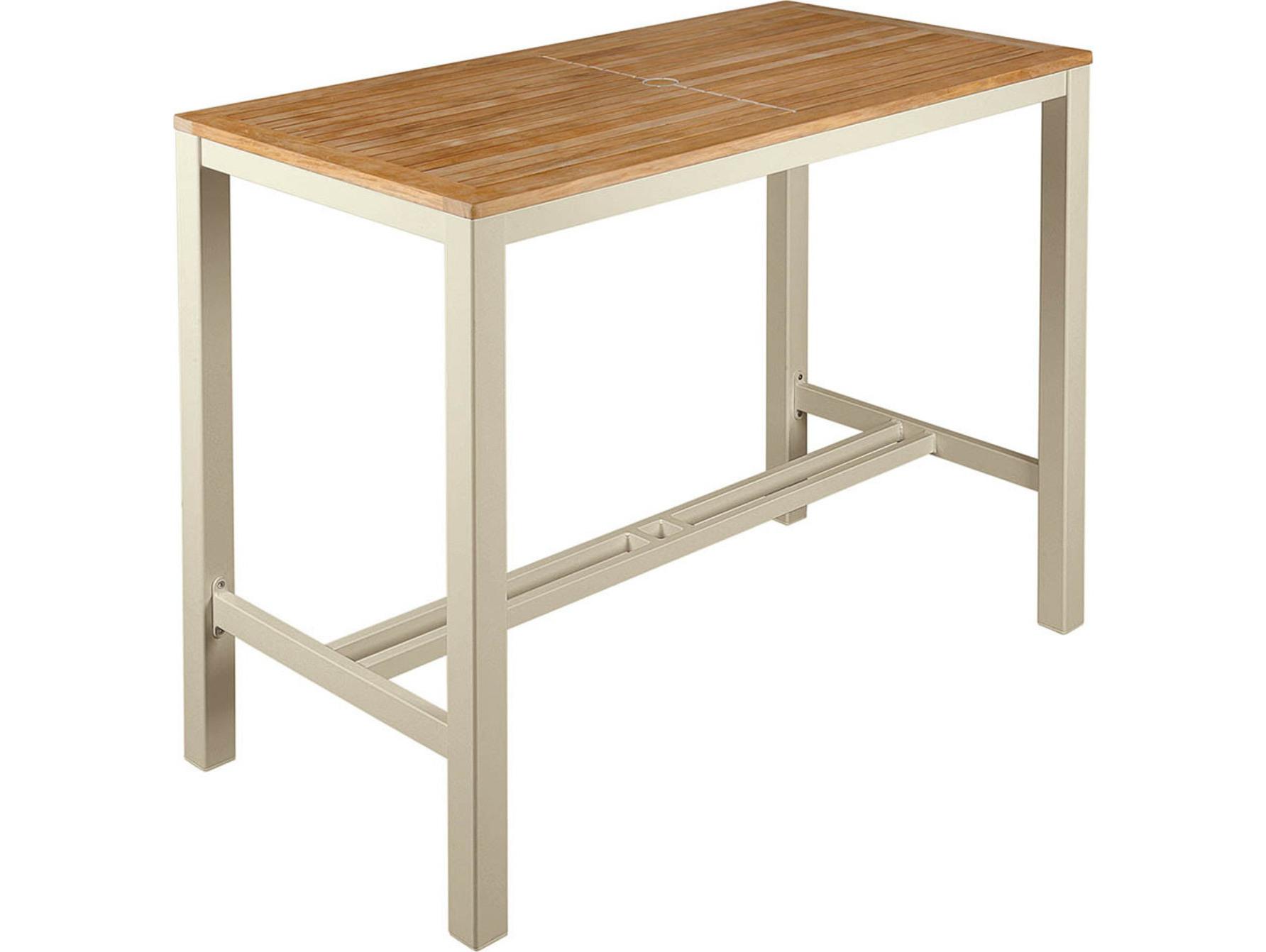 Barlow Tyrie Aura Bar Table Champagne Powder-Coated Aluminum Natural Teak 55"W x 28"D x 41"H