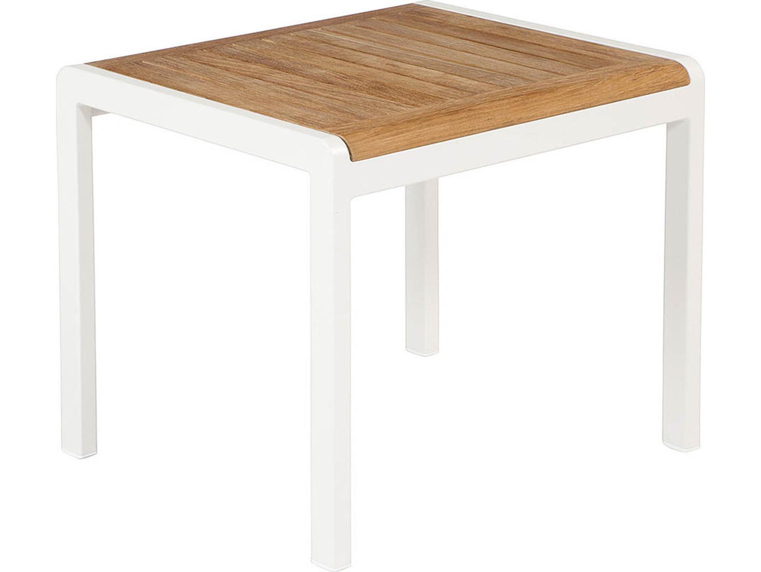 Barlow Tyrie Aura Side Table Arctic White Powder-Coated Aluminum Natural Teak